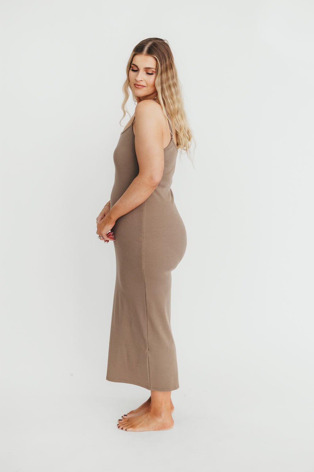 Alexa Ribbed Maxi Dress for Women - Soft Stretchy Long Bodycon Dress in Burnt Taupe | Perfect for Date Night, Beach Vacation & Summer Outfits