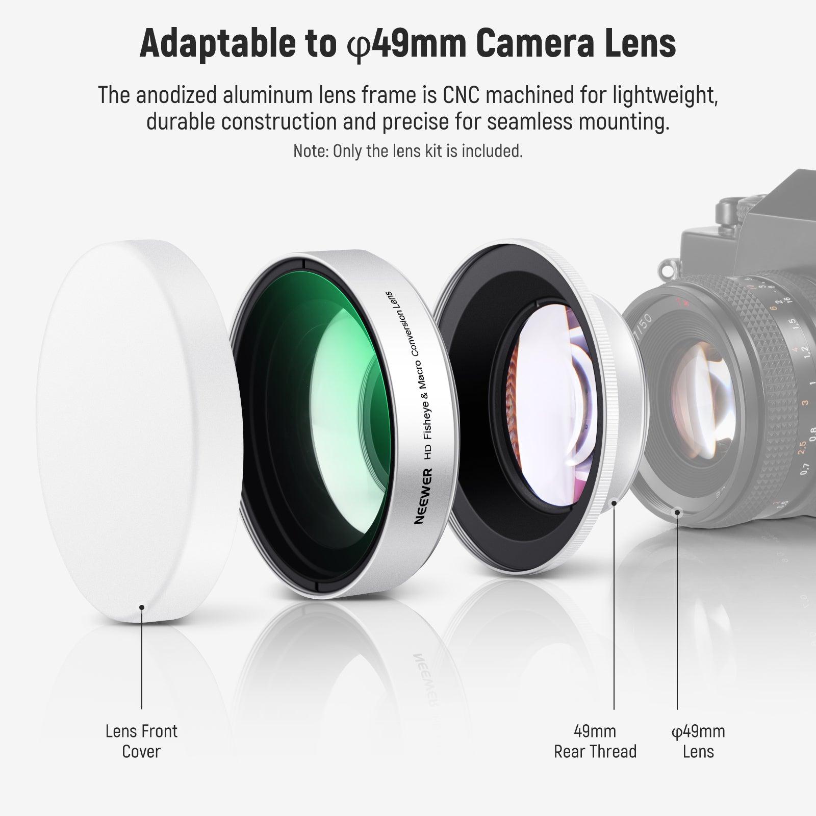 NEEWER LS 46 49mm 0.43x Fisheye & 1.4x Macro Lens for Fujifilm X100 Series Cameras - Wide Angle & Close-Up Photography for Travel, Vlogging, and Creative Shots