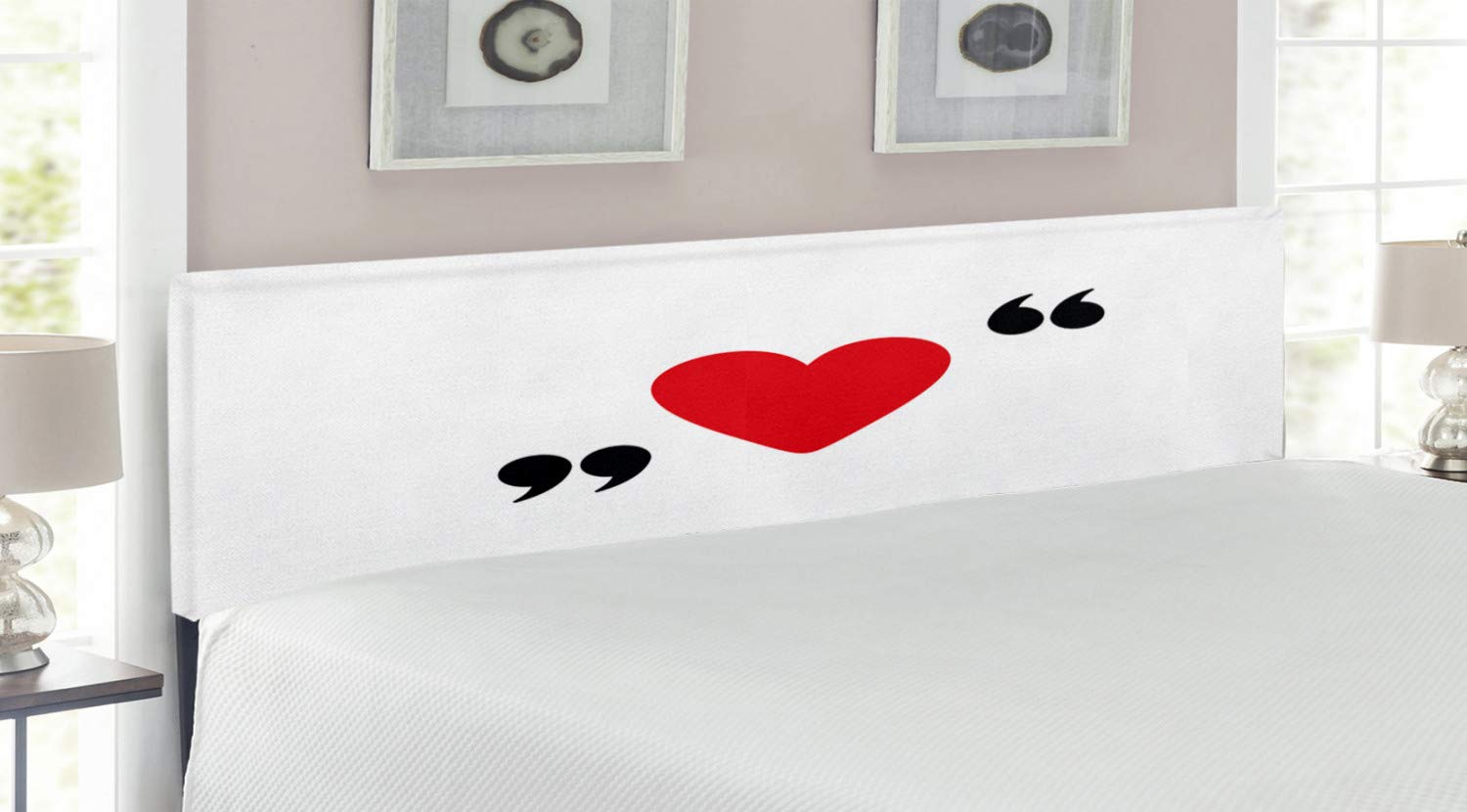 Ambesonne Romantic Love Headboard - Red Heart Design, Upholstered Metal Bed Frame with Memory Foam, King Size (Red/Black/White) - Perfect for Valentine's Day Decor, Master Bedroom & Couples Retreat