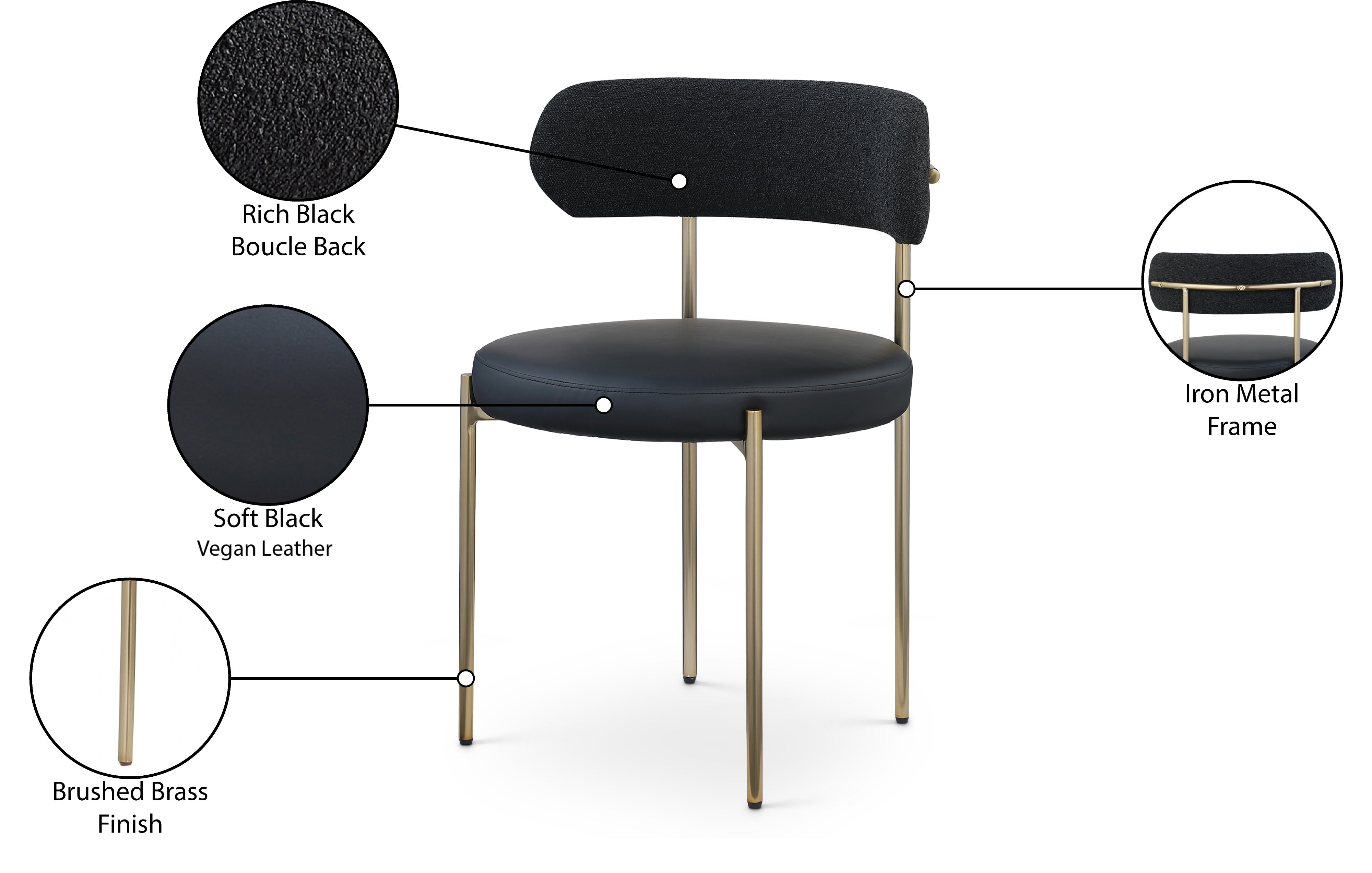 Vegan Leather & Boucle Fabric Dining Chair - Modern Comfortable Kitchen & Dining Room Seating for Home & Office Use