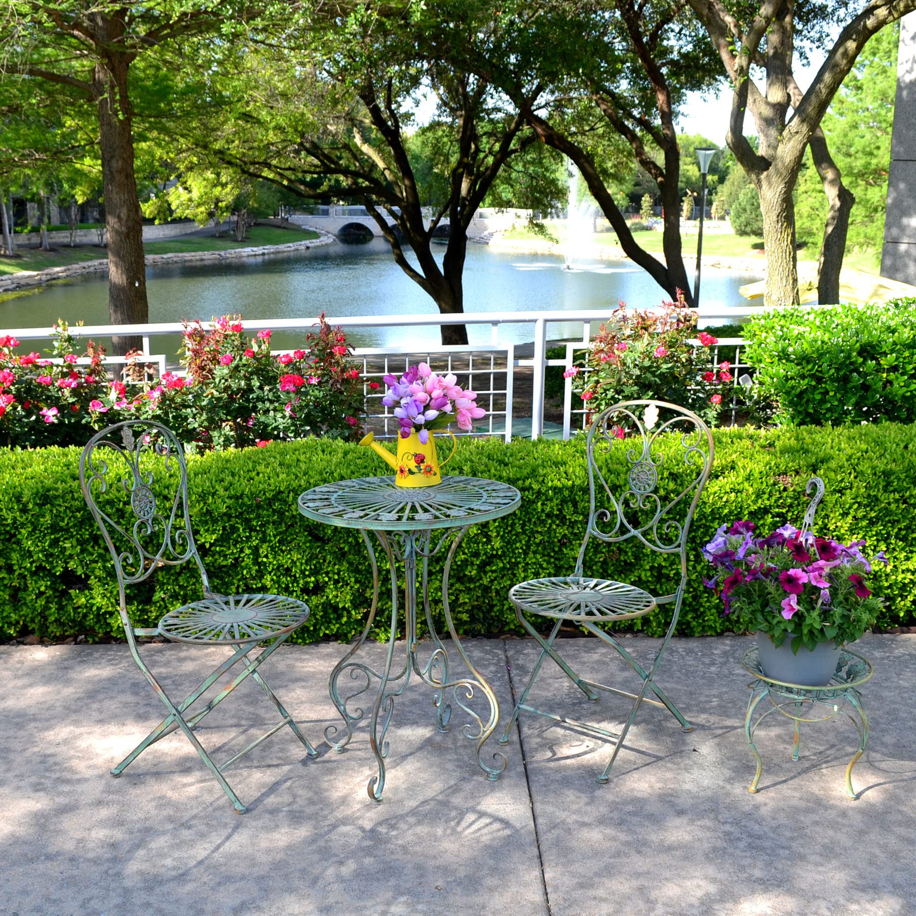 Westcharm Elegant Metal Bistro Table for Outdoor Patio - Curved Legs with Scrolling Heart & Peacock Tail Design - Perfect for Garden, Balcony, and Backyard Dining