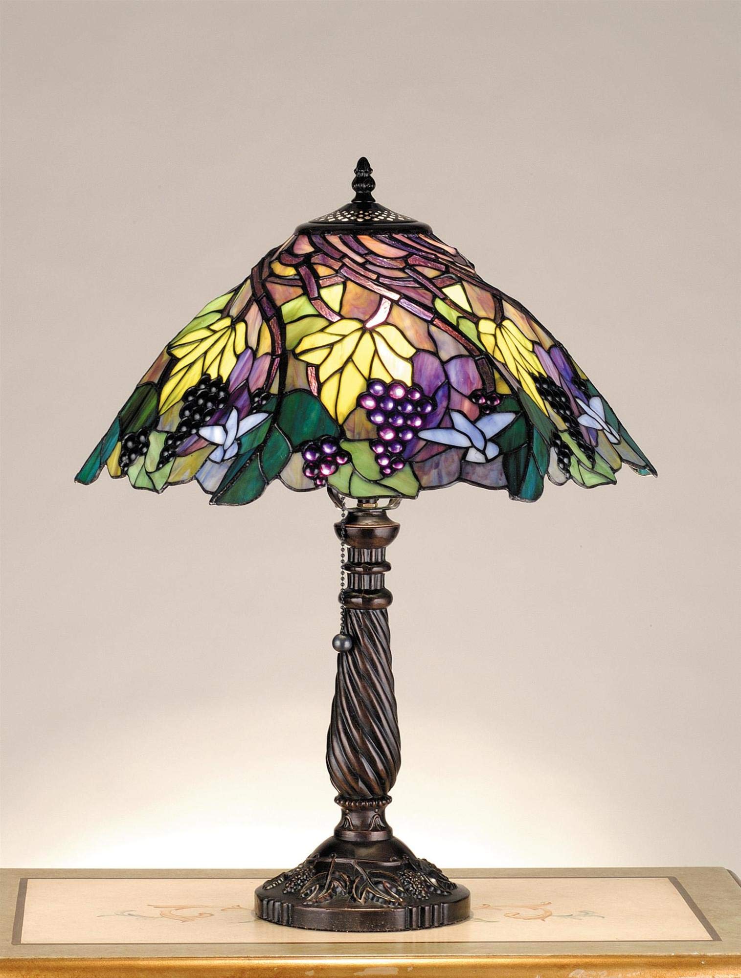 Meyda Tiffany Style 22 Inch H Spiral Grape Table Lamp - Handcrafted Stained Glass Accent Light for Living Room, Bedroom & Office Decor
