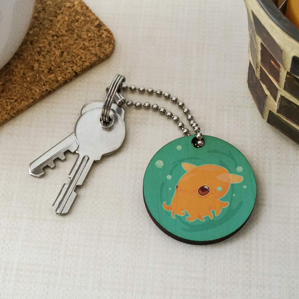 Cute Dumbo Octopus Wooden Round Keychain - Handcrafted Wood Key Ring for Gifts, Home & Office Use | Perfect for Backpacks, Luggage & Key Organization