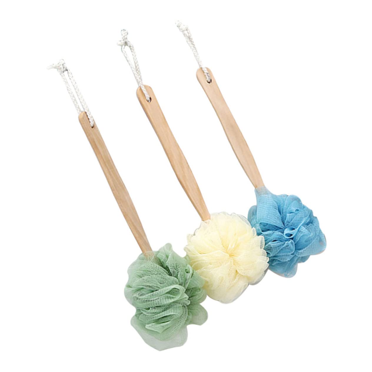 Alipis 3-Pack Wooden Handle Bath Sponge Brush Set - Exfoliating Loofah Scrubber for Shower & Body Wash - Back Massage Brush with Long Handle for Deep Cleansing & Skin Care - Perfect for Spa, Home Bath & Gift Giving