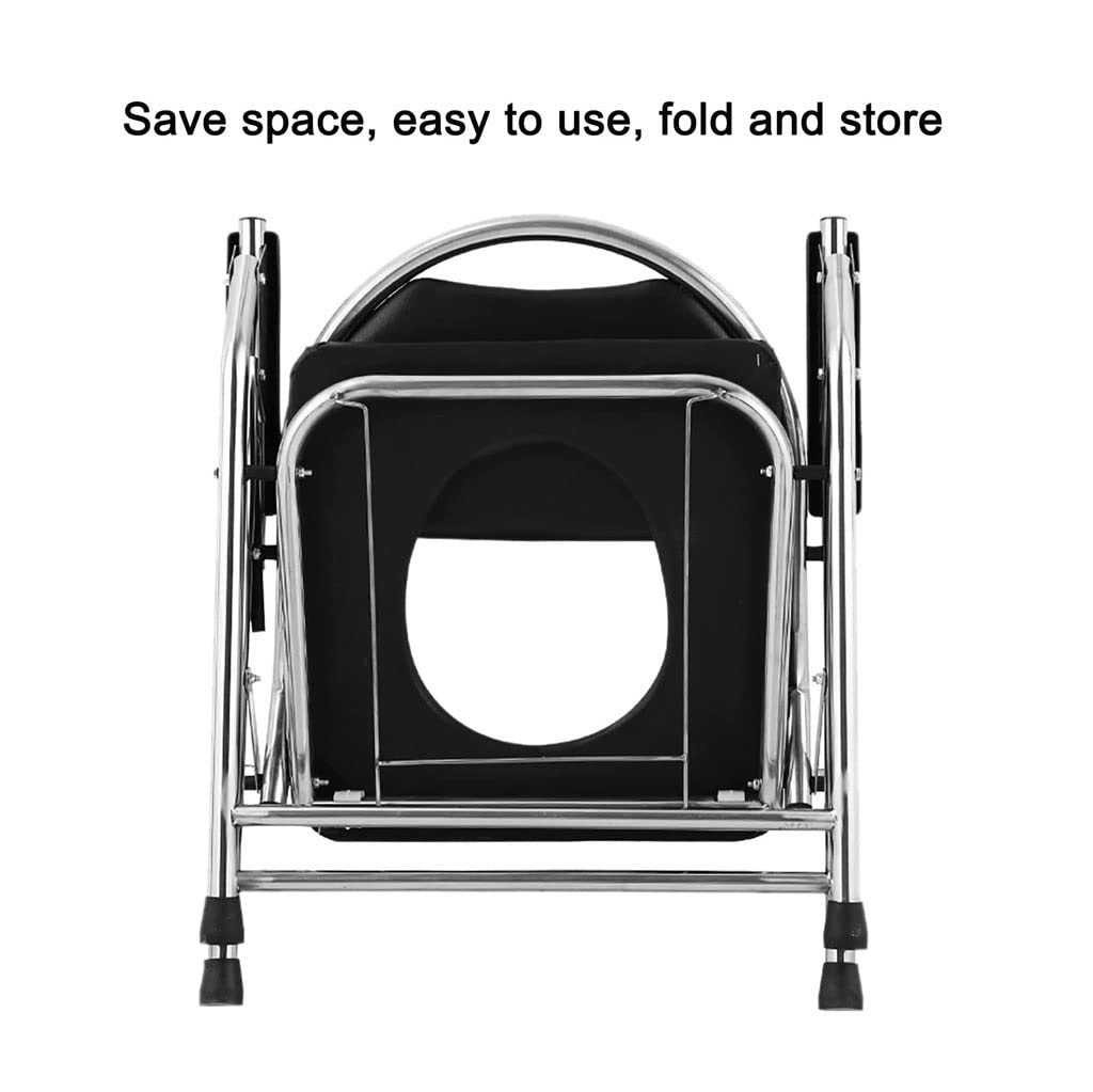 FKJLUN Folding Lightweight Commode Chair - Portable Foldable Bedside Toilet with Backrest & Armrest, Height-Adjustable Shower Chair for Elderly & Disabled - Ideal for Home, Hospital, Camping & Travel Use