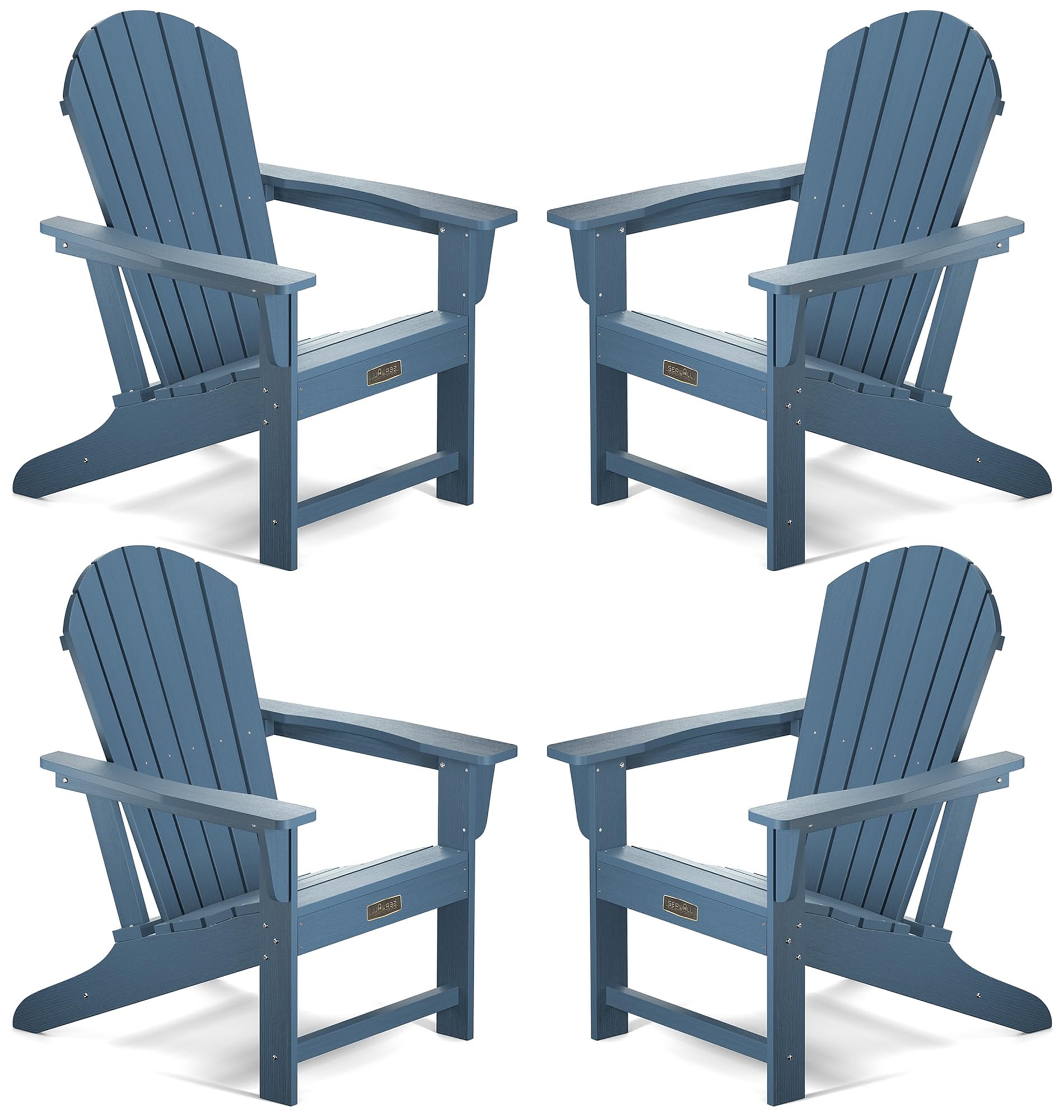 SERWALL Adirondack Chair Set of 4 - Weather-Resistant Outdoor Patio Furniture for Garden, Backyard & Lawn - Classic Design & Easy Maintenance (Blue) | Perfect for Relaxing, Lounging & Entertaining Guests