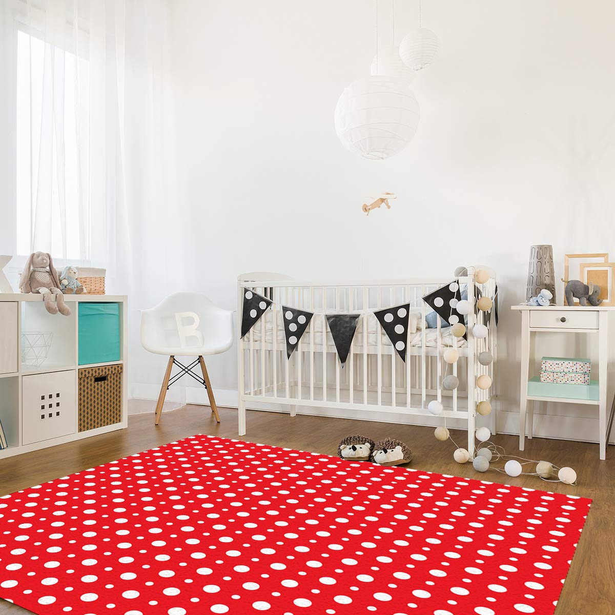 Large Non-Slip Rectangular Area Rug 2.7' x 5' - Polka Dot White Durable Living Room Carpet for Bedroom, Bedside & Outdoor Use - Perfect for Home Decor, Kids Play Area and Office Spaces