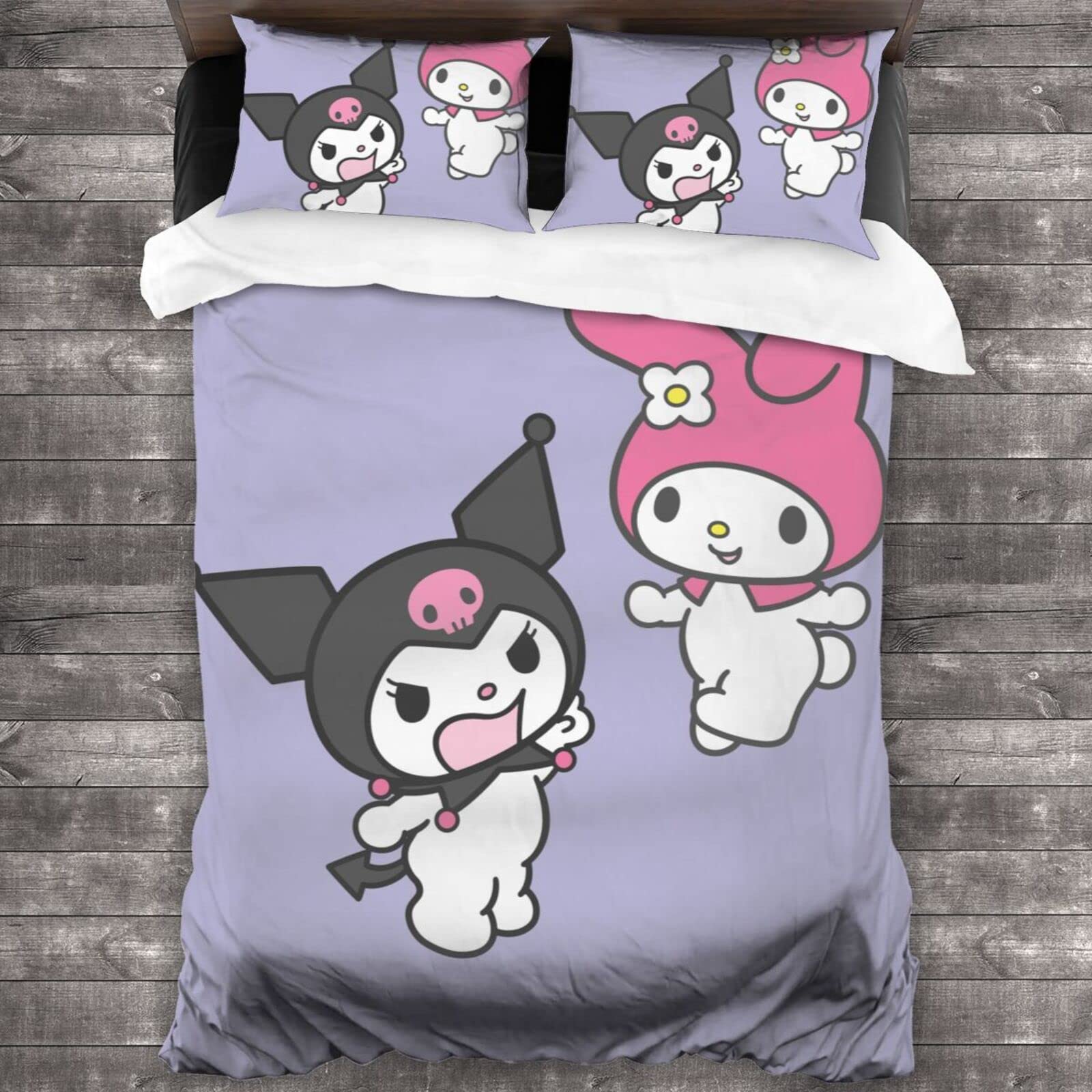 Kuromi and My Melody Twin Size 3-Piece Comforter Set - Lightweight Microfiber Bedding with Pillowcases - All Season Anime Bedspread for Girls Room Decor | Perfect for Teen Bedrooms, Sleepovers, and Kawaii Themed Spaces