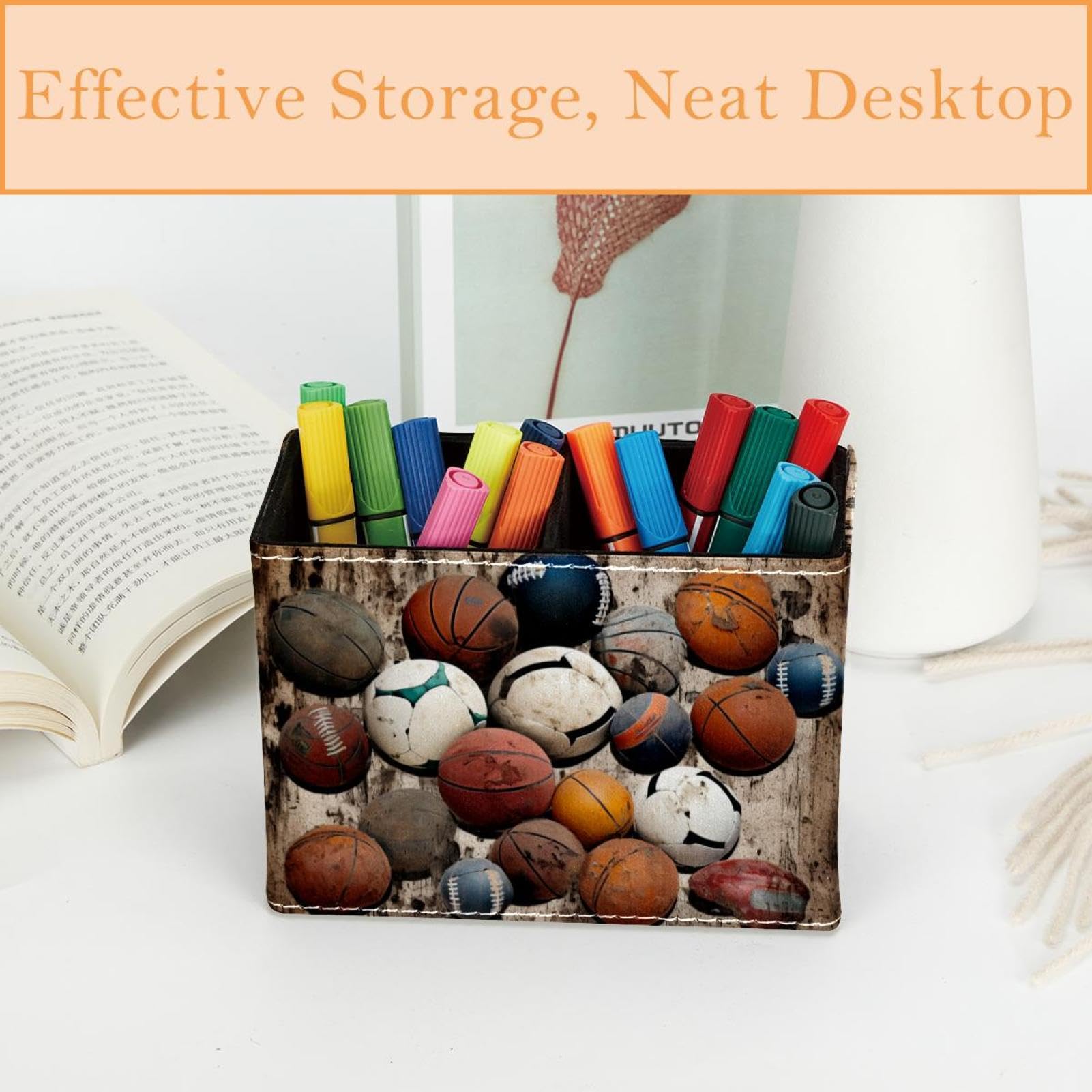 Basketball Themed Pen Holder for Desk - Stylish Pen Organizer with Sports Design for Baseball, Football Fans - Perfect Desk Accessories for Office, School, and Home Workspace