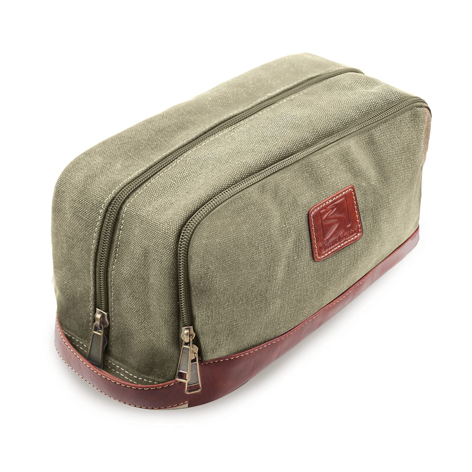 Waterproof Canvas Travel Toiletry Bag for Men & Women - Hanging Vegan Leather Dopp Kit Organizer for Shaving & Bathroom Essentials - Perfect for Camping, Gym & Business Trips