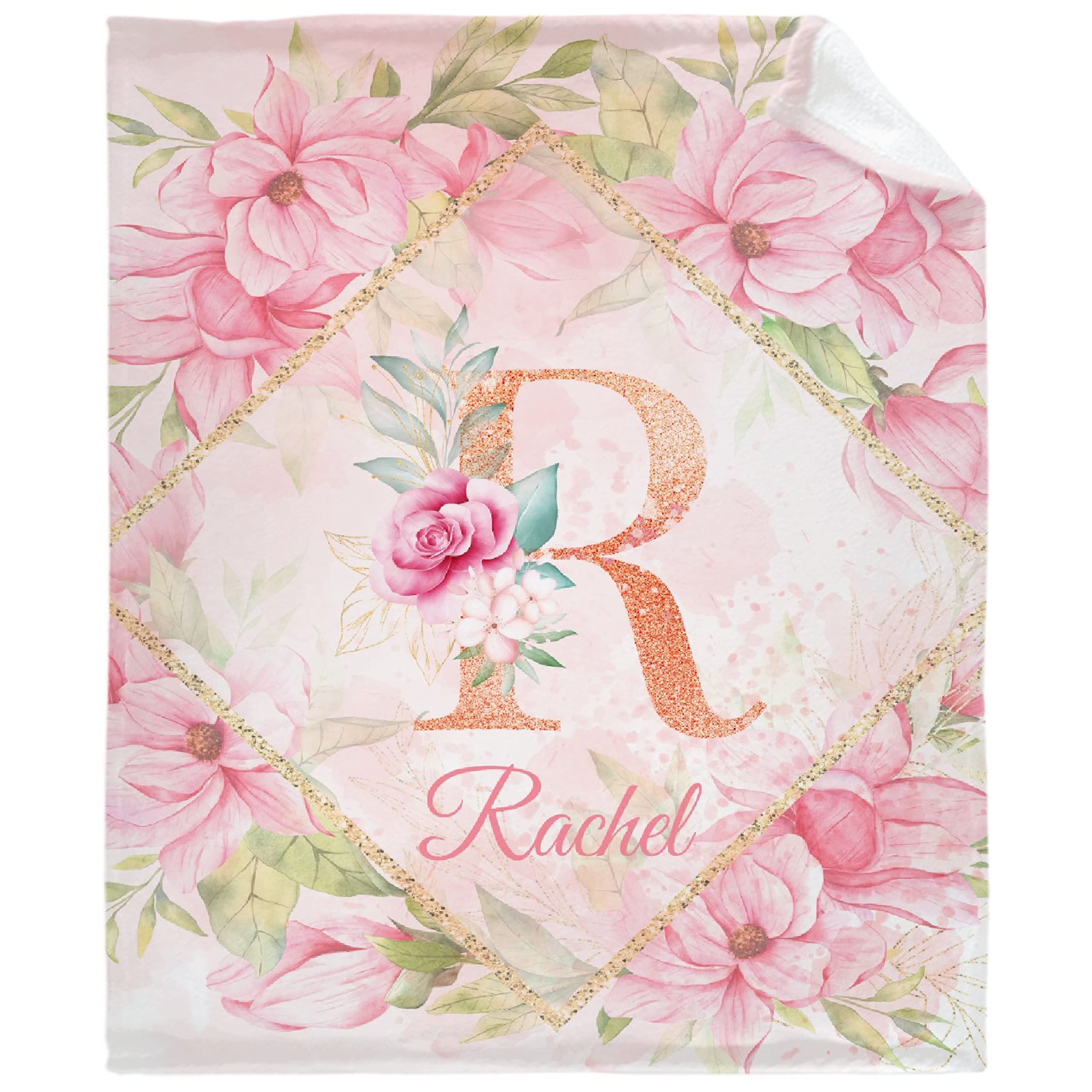 Personalized Baby Blankets for Boys & Girls - Custom Name Elephant Fleece Blanket - Soft Cozy Pink Floral Newborn Blanket - Perfect for Nursery, Baby Shower Gifts & Cuddling (XS Size)
