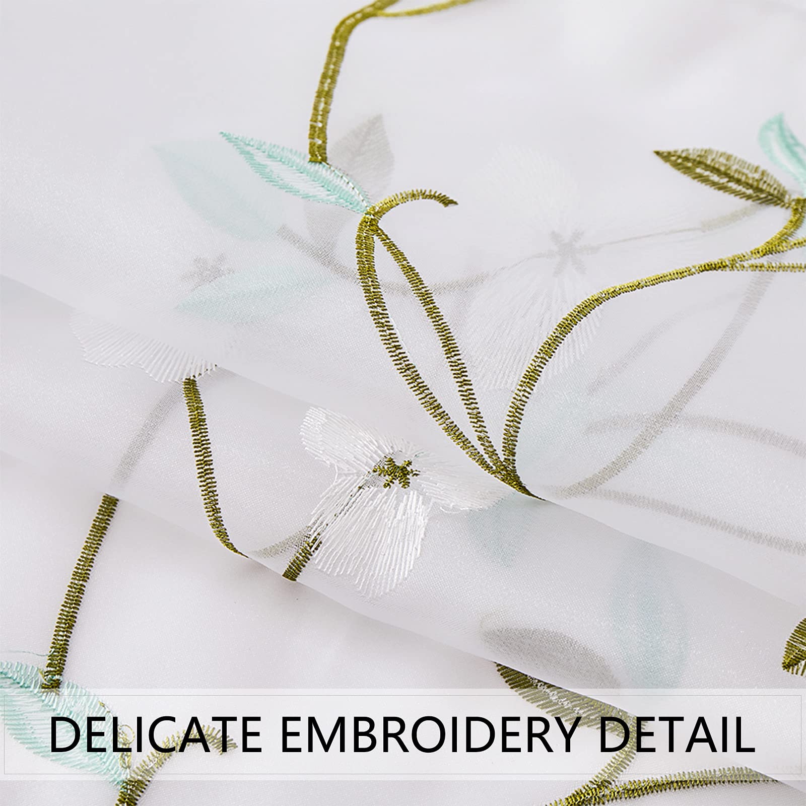 MRTREES Voile Sheer Tier Curtains - Floral Embroidered Kitchen Cafe Curtains with Rod Pocket, 30x24 Inches (2 Panels, White) - Perfect for Bathroom, Bedroom & Small Half Window Treatments