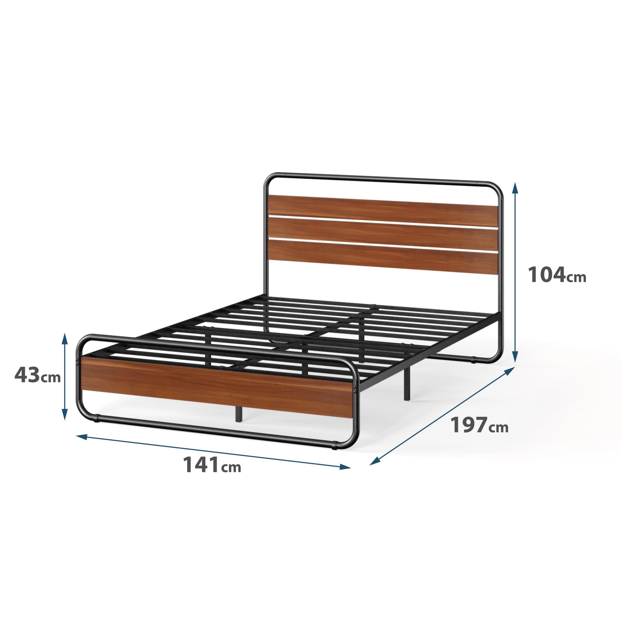 Zinus Soren 140x190cm Double Bed Frame - 31cm Height Metal & Wood Platform Bed with Headboard & Footboard in Brown | Sturdy Support for Master Bedroom, Guest Room & Dormitory