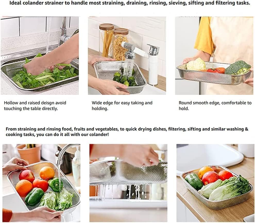 Stainless Steel Over The Sink Kitchen Drainer Basket - Oval Colander Strainer with Fine Mesh & Handle for Washing Fruits Vegetables | Perfect for Kitchen Storage, Dish Drying & Food Prep Organizer