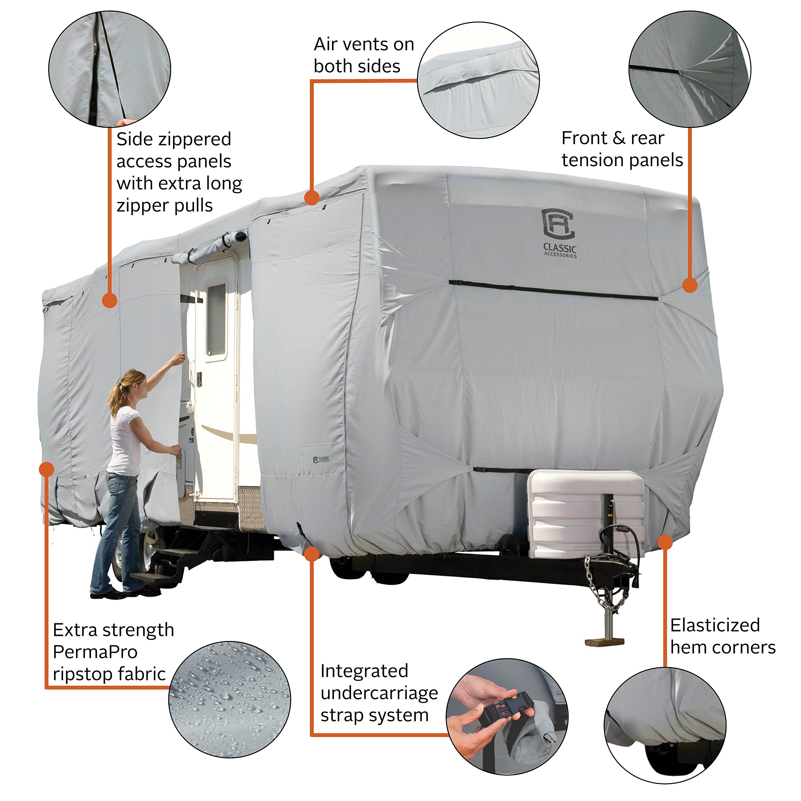 Classic Accessories Over Drive PermaPRO Travel Trailer Cover - Waterproof RV Cover for 15'-18' Campers | Heavy-Duty Protection for Travel Trailers & Motorhomes | Perfect for Outdoor Storage & Winter Season Use