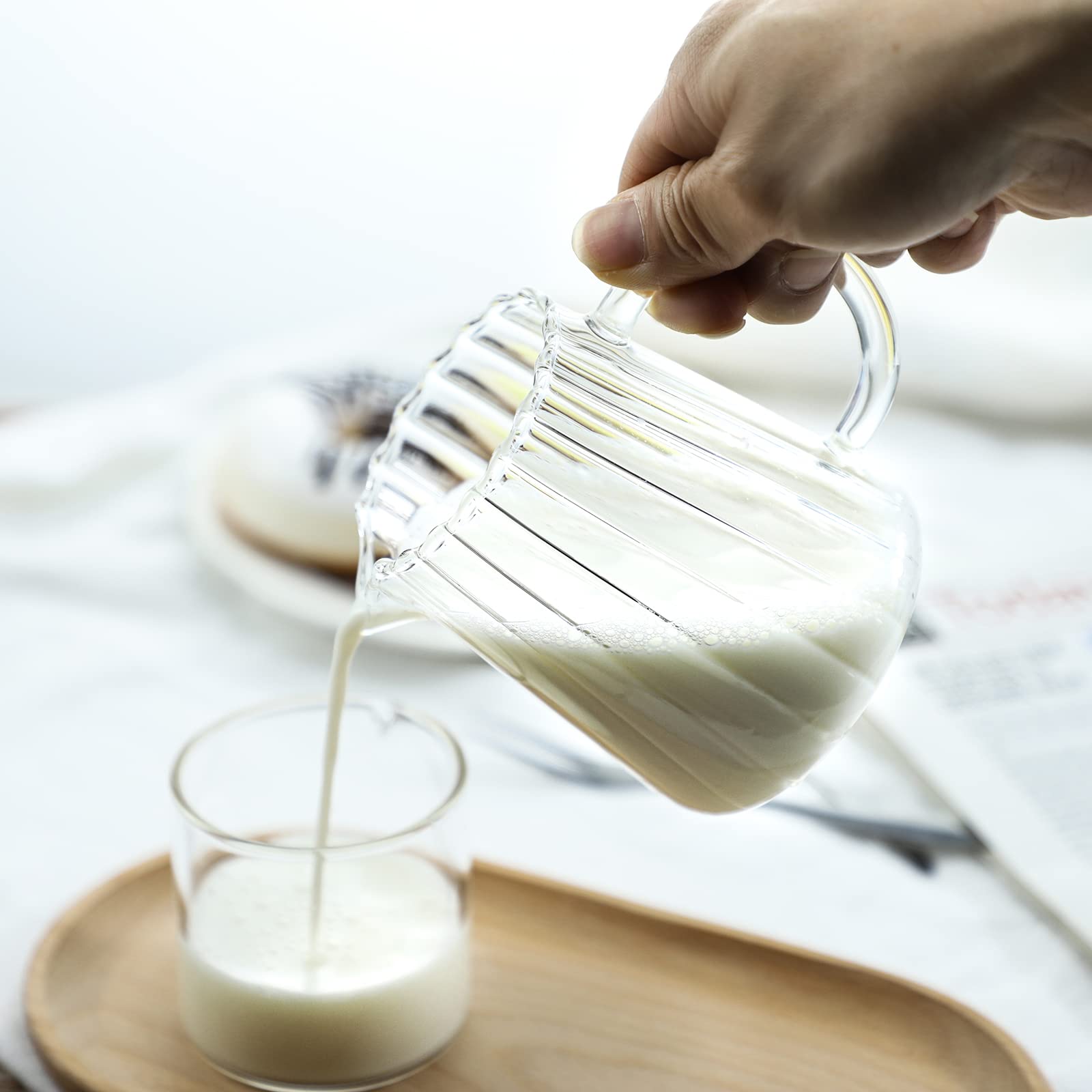 Elegant Wave Shaped Crystal Glass Creamer Pitcher - 8.5 oz Coffee, Milk & Sauce Serving Jug for Kitchen, Dining & Entertaining - Perfect for Tea Parties, Brunch & Hosting Guests