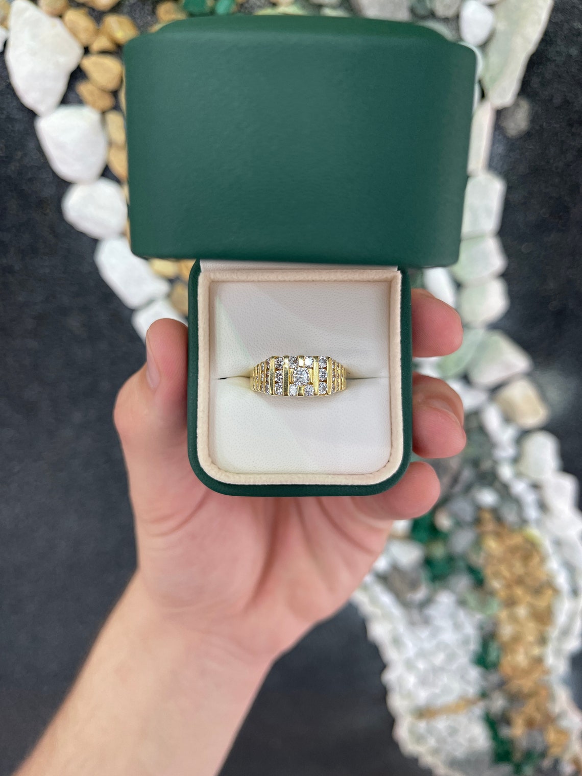 1.65tcw VVS Natural Diamond Cluster Round Cut 18K Solid Gold Men's Wedding Band Ring for Anniversary, Engagement & Special Occasion Gifts