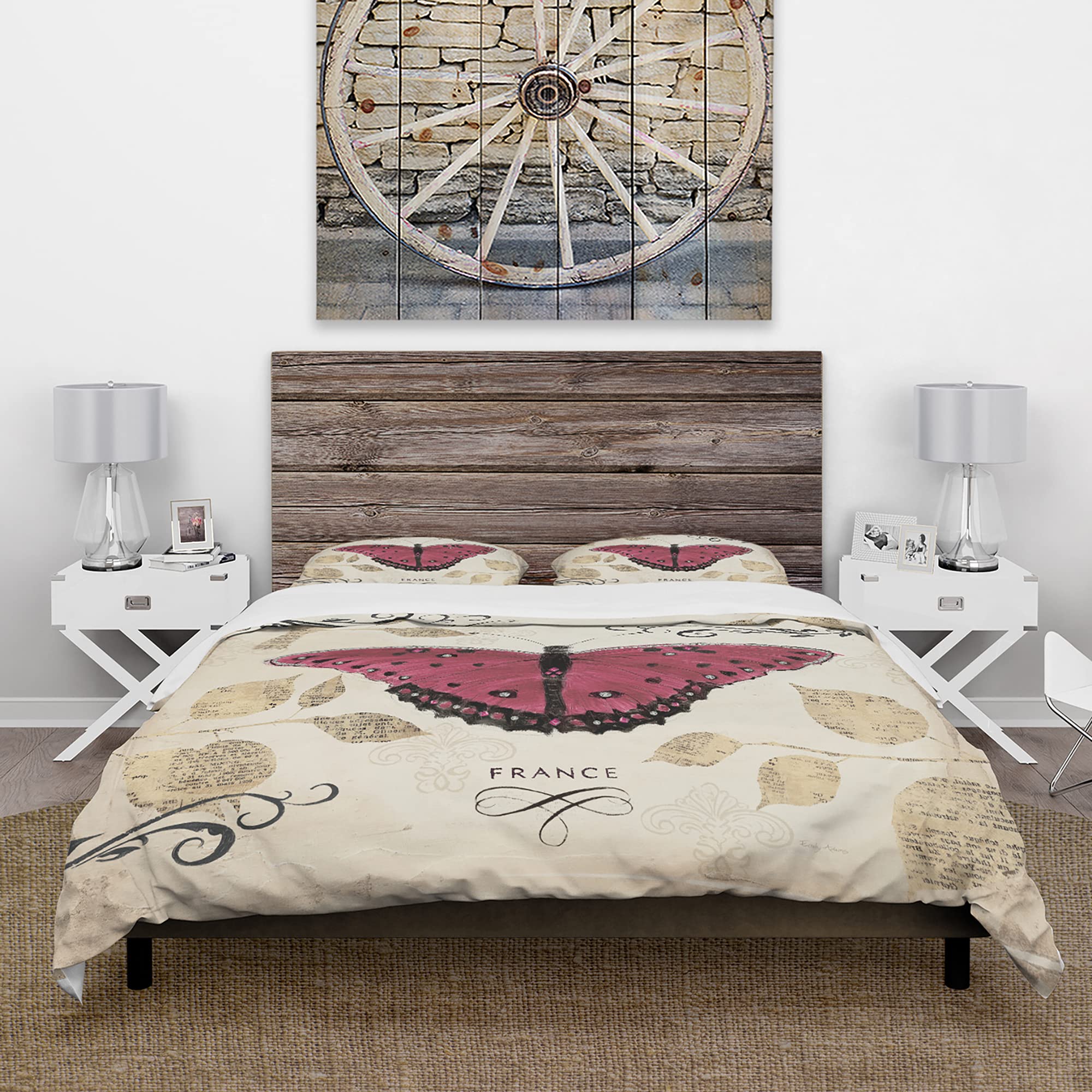 DesignQ Red Farmhouse Butterfly French Country Duvet Cover Set - King Size 3-Piece Bedding Set with Animal Print, All Season Comfort for Cozy Farmhouse Bedroom Decor | Perfect for Master Bedrooms, Guest Rooms & Vacation Homes