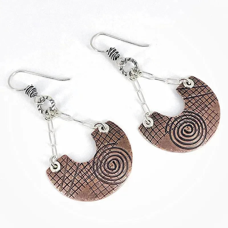 Handmade Copper Graphite Patina Sterling Silver Earrings for Women - Elegant Dangle Hoop Earrings for Parties, Weddings & Everyday Wear