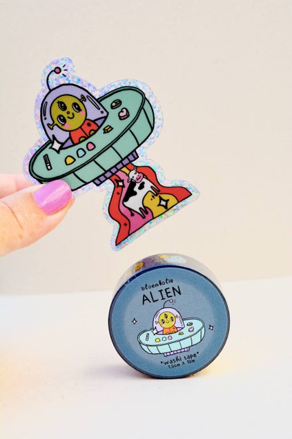 Alien Washi Tape - Cute Japanese Decorative Paper Tape for Scrapbooking, Journaling, DIY Crafts & Gift Wrapping - Perfect for Bullet Journals, Planners & School Projects