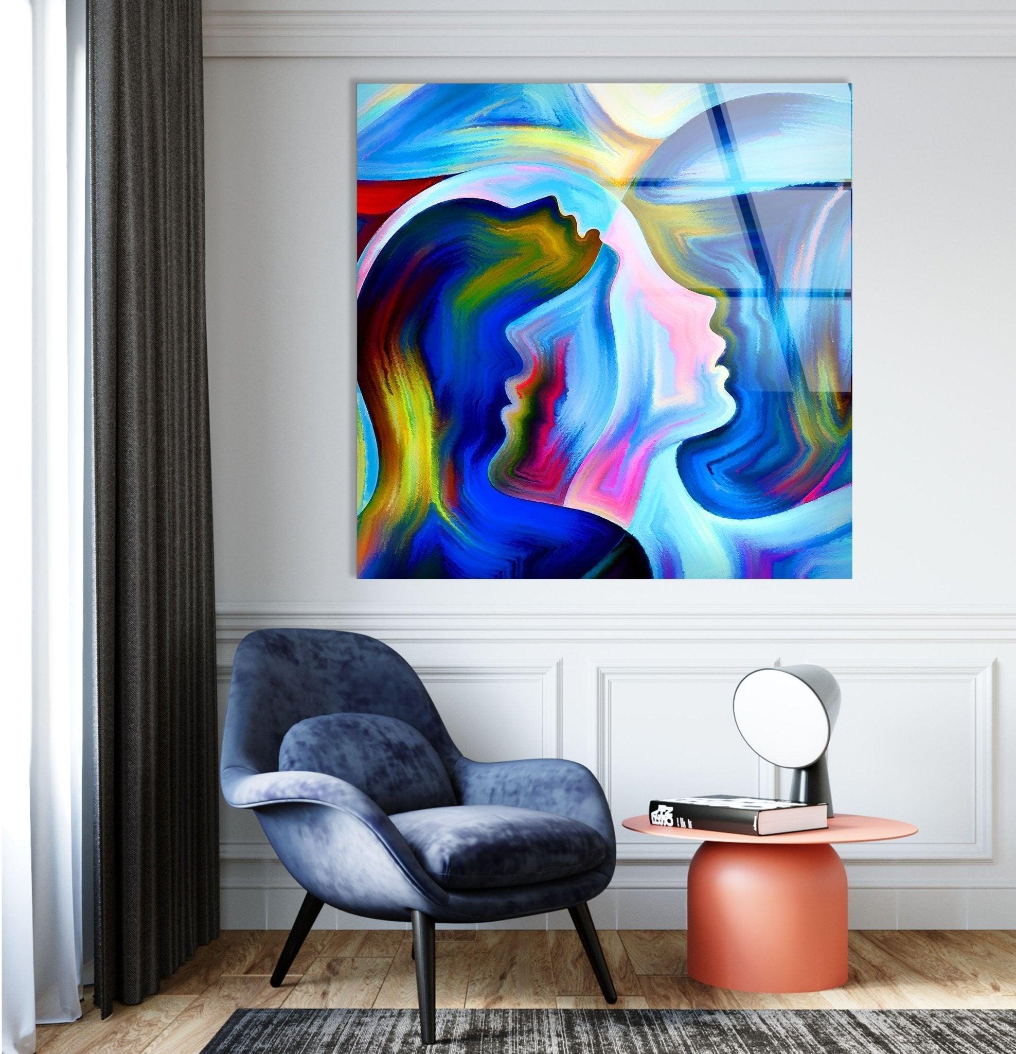 Abstract Woman Glass Wall Art - Modern Handmade Glass Painting for Home & Office Decor - Perfect for Living Room, Bedroom, or Office Wall Decor