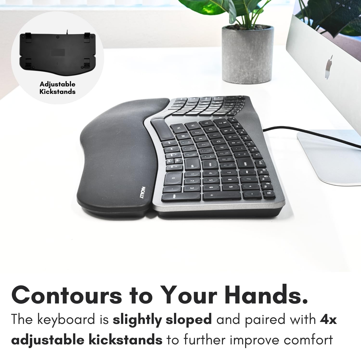 Macally Wired Ergonomic Keyboard for Mac - Backlit Apple Keyboard with Comfort Wrist Rest | Compatible with MacBook Pro/Air, iMac, Mac Mini | Perfect for Office Work, Gaming & Long Typing Sessions