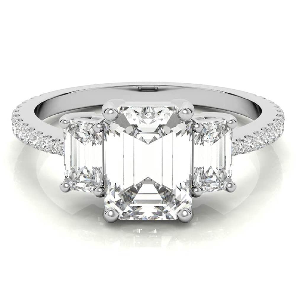 3 CT Emerald Cut Moissanite Engagement Ring - Vintage Wedding Eternity Band with 4-Prong Solitaire Setting in Sterling Silver - Anniversary, Promise Ring Gift for Women - Perfect for Proposals, Weddings & Special Occasions