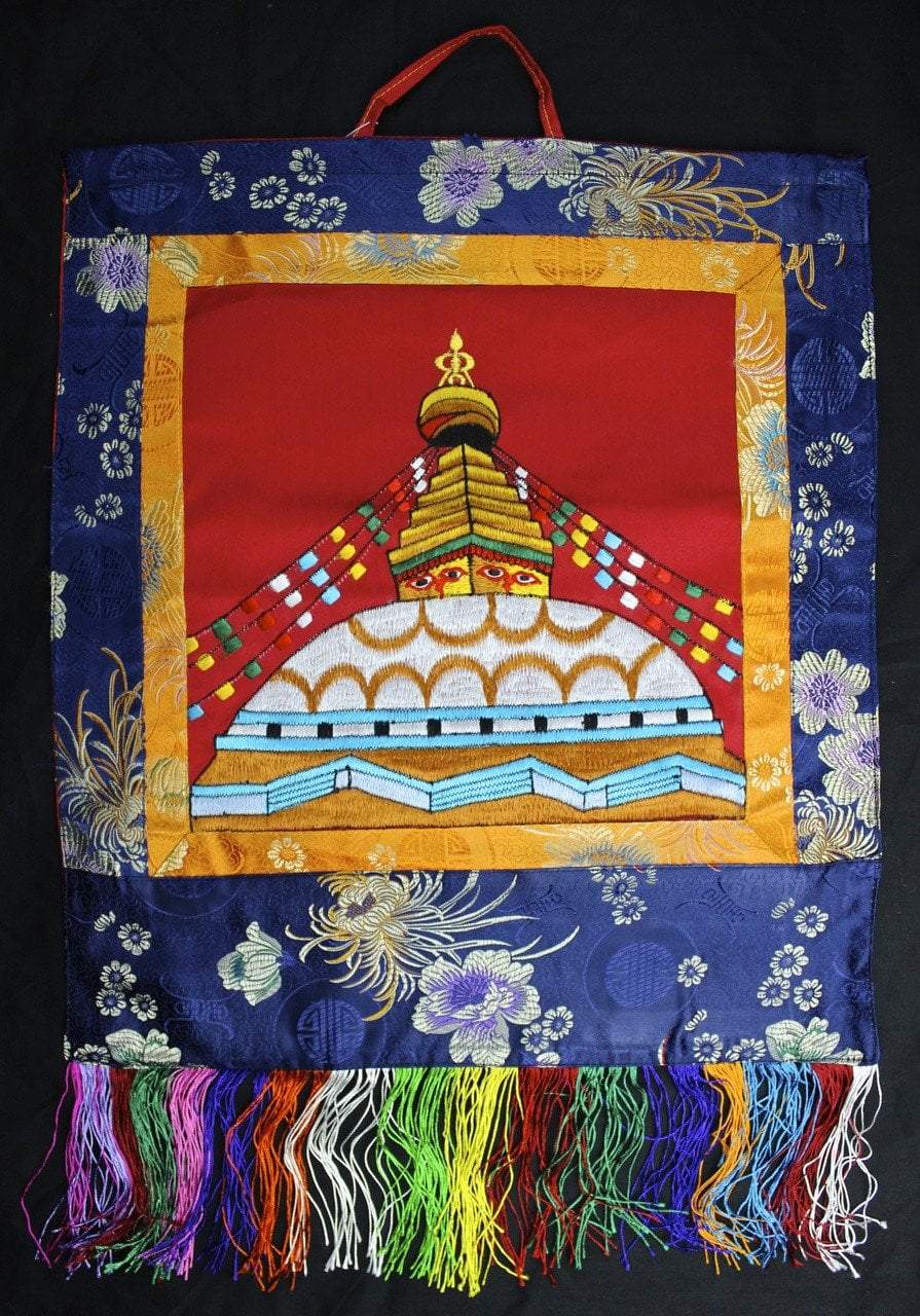 Handmade Boudhanath Stupa Embroidery Wall Hanging - Tibetan Buddhist Decor for Home & Meditation Room - Perfect for Spiritual Spaces & Yoga Studios