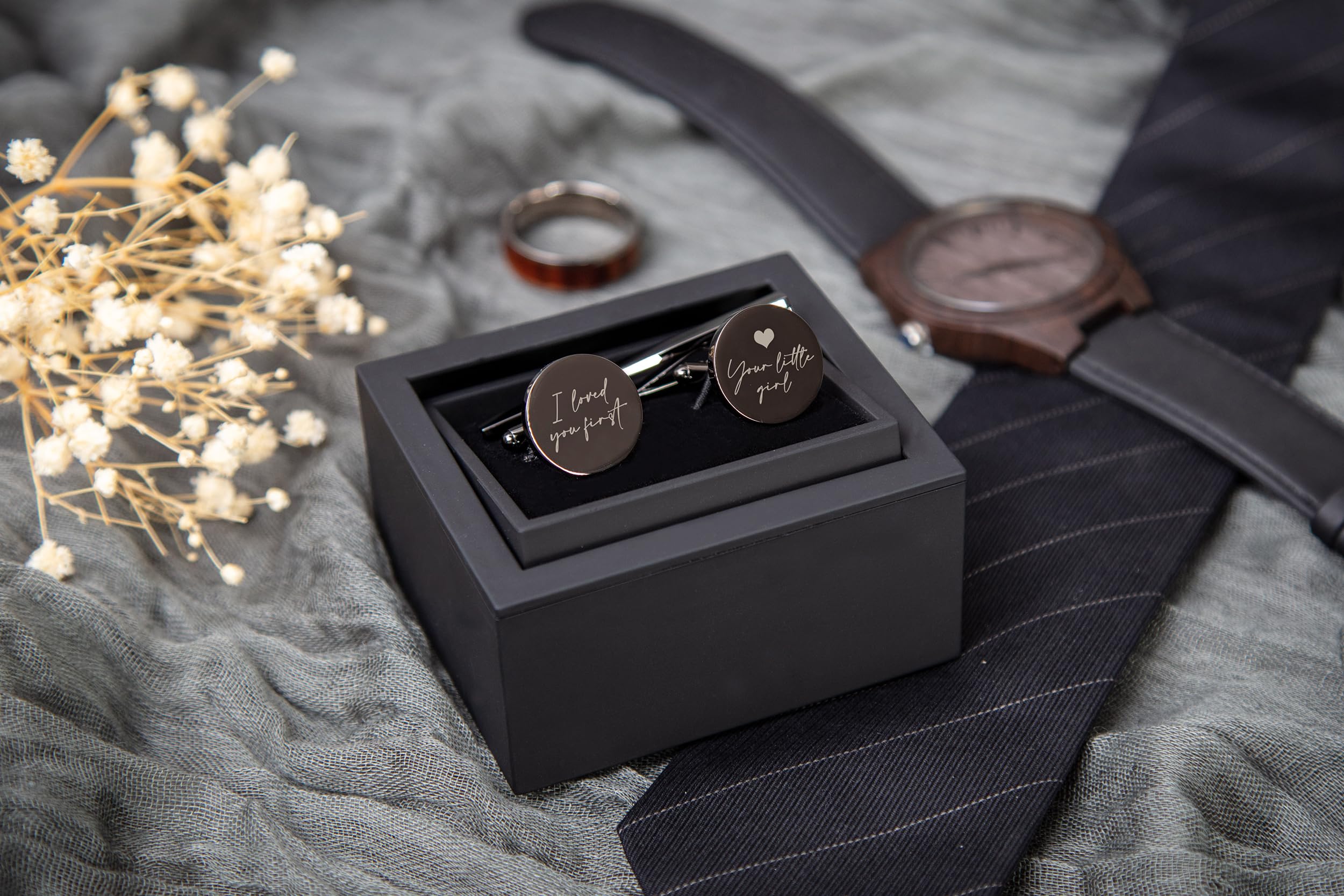 Elegant MUUJEE Engraved Cufflinks & Tie Clip Set for Men - Perfect for Weddings, Business Meetings & Formal Events