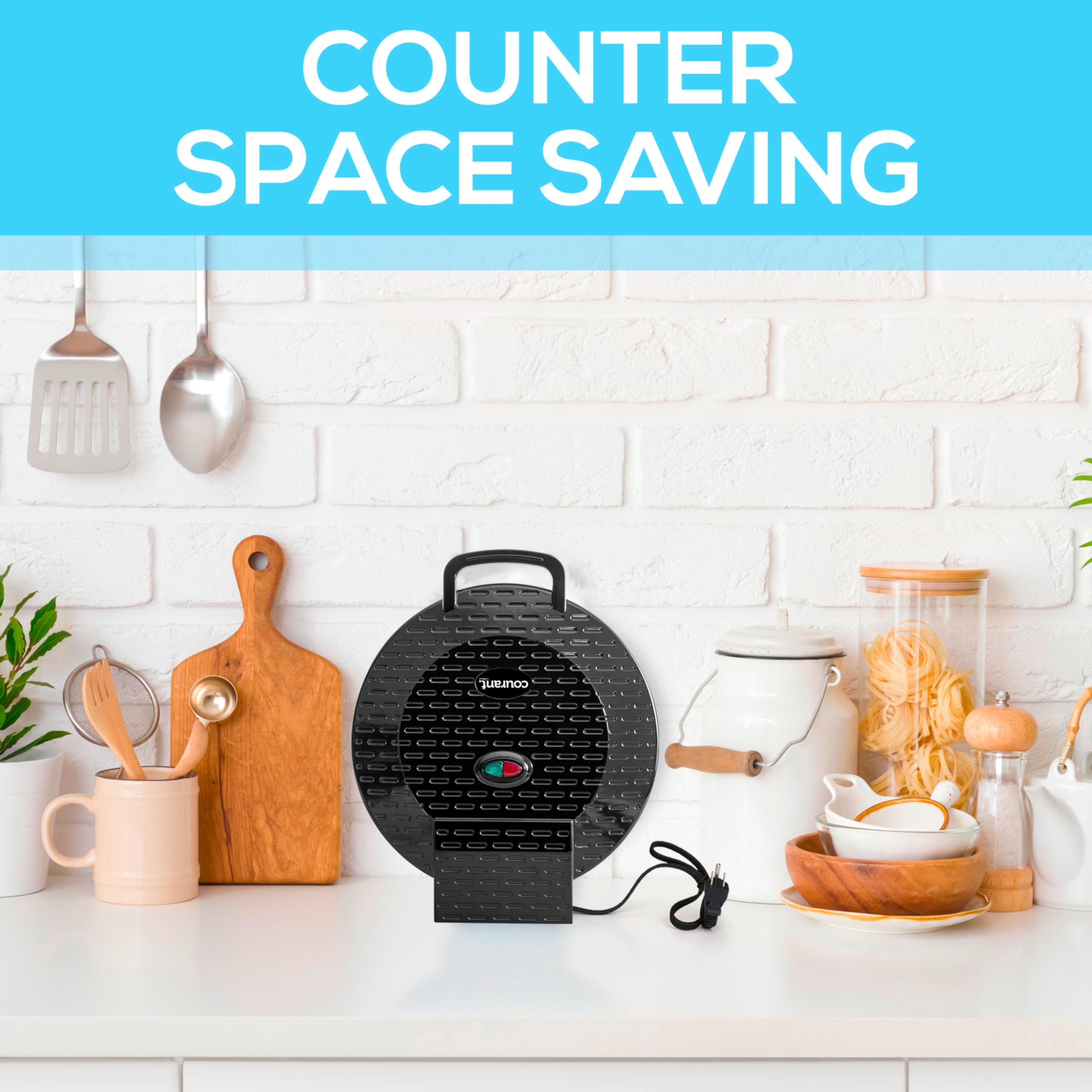 **Courant 12-Inch Electric Pizza Maker - Non-Stick Plates, Cool-Touch Handle, Indoor Pizza Oven & Calzone Maker for Home, School, or Office - Perfect for Family Dinners, Parties, and Quick Meals**