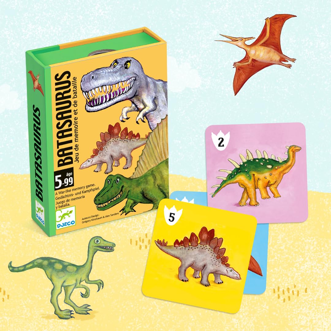 Djeco Batasaurus Card Game - Fun Memory & Matching Battle Game for Kids & Adults Ages 5+ | 2-4 Players | 10 Min Playtime | Family Board Game for Parties, Travel & Indoor Activities (35136A)