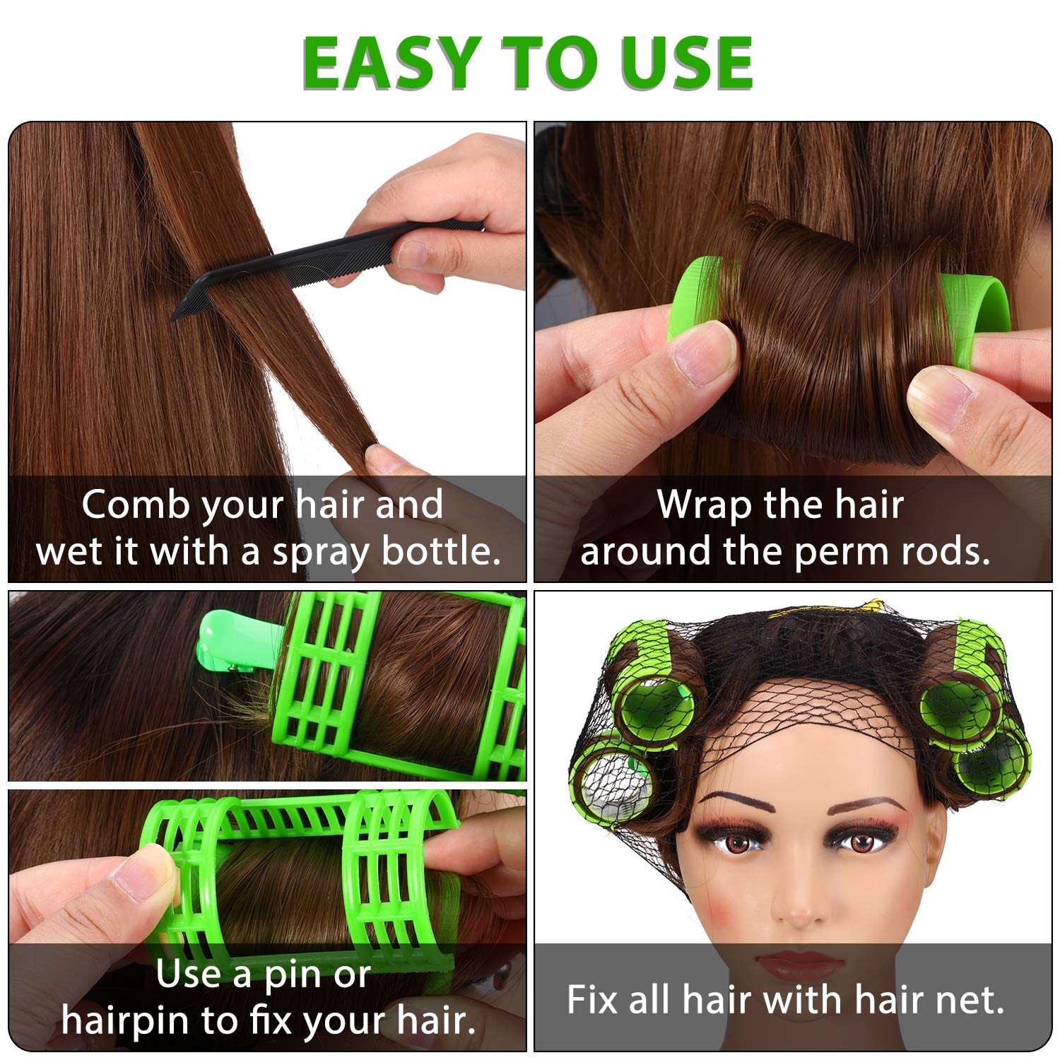 65 Pcs Magnetic Hair Rollers Set with Duck Clips & Hairnet - 4 Sizes for Long, Medium & Short Hair - Professional Hair Styling Tools for Salon, Home Use & DIY Curls