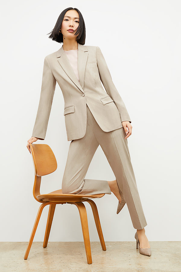 Mejia Washable Wool Twill Pants for Women - Natural Melange Color | Comfortable & Durable Office Wear & Travel Outfits