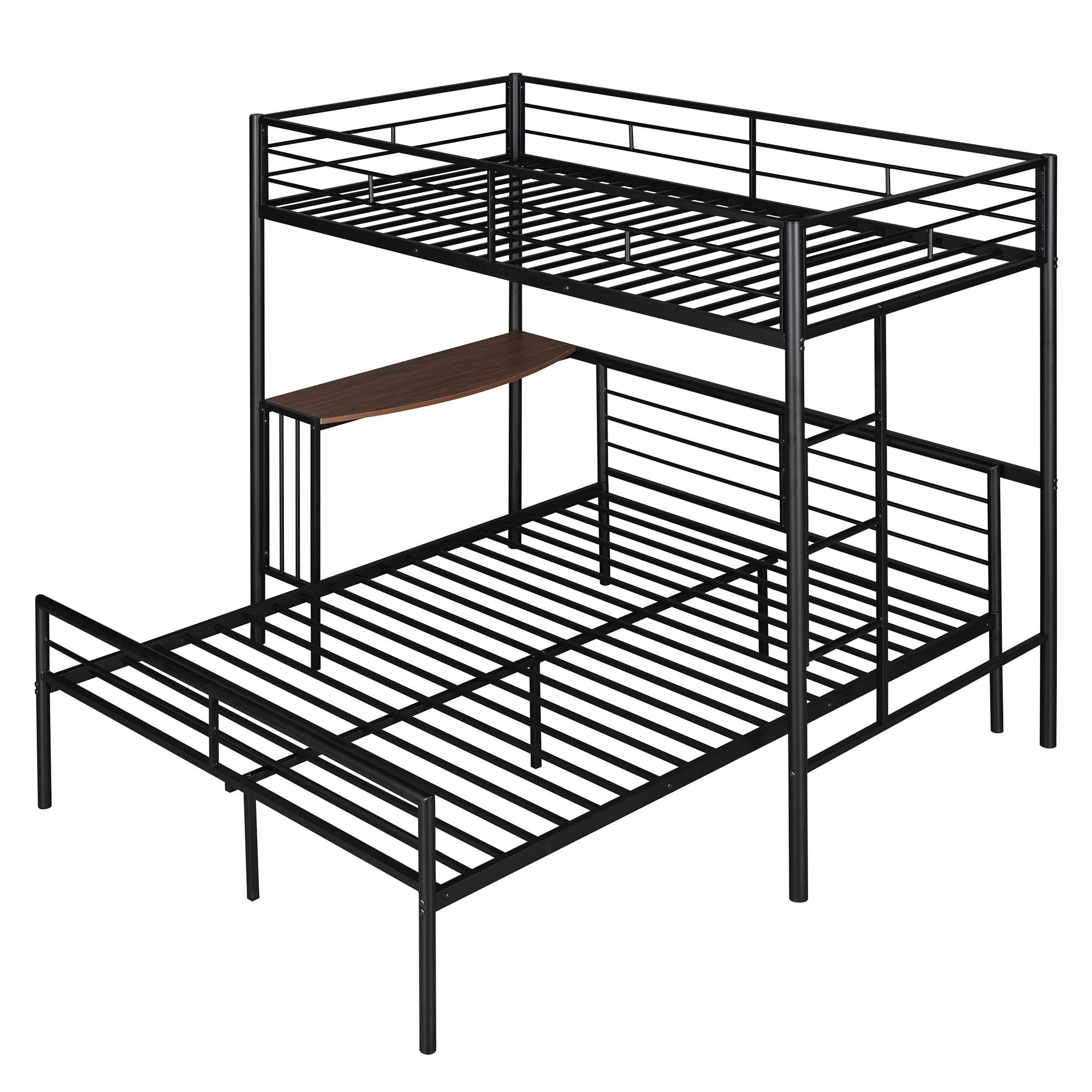 **Harper & Bright Designs Twin Over Full Bunk Bed with Study Desk - Metal Bunk Bed for Kids & Teens - Convertible to Loft Bed or Platform Bed - Space-Saving Black Bed for Small Rooms & Dormitories**