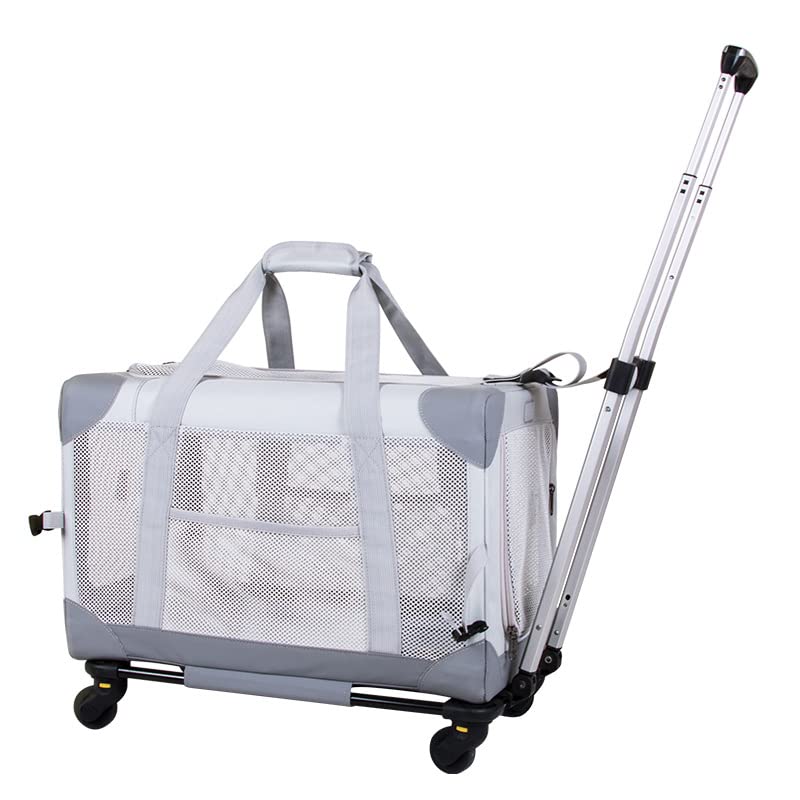 Totoro Wheeled Pet Carrier for Small & Medium Dogs & Cats (Up to 20 lbs) - Travel Car Seat Carrier with Removable Design, Telescopic Handle & Mesh Windows (Off-White) - Perfect for Airplane, Car Rides & Vet Visits