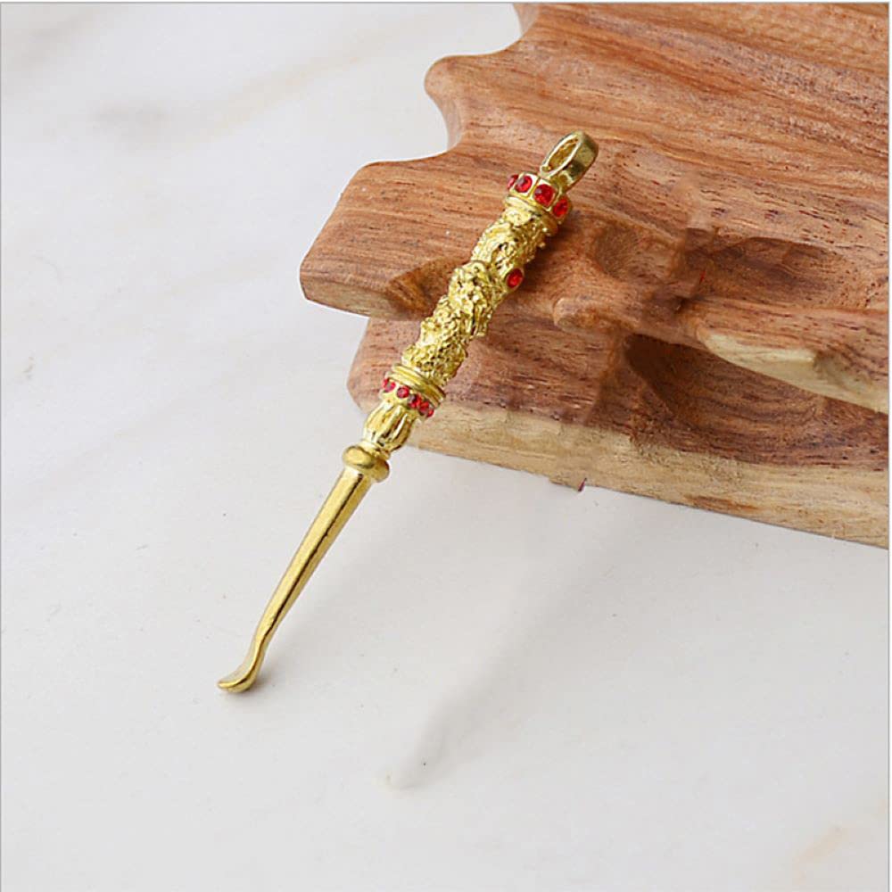 Shiyi Ear Wax Removal Tool - 2.67 Inch Long Pure Copper Ear Pick with Dragon Pattern Gemstone, Ear Cleaner Spoon for Keychain - Perfect for Travel, Home & Personal Hygiene Care
