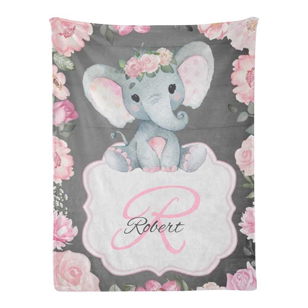 Personalized Pink Rustic Elephant Baby Blanket - Custom Name Fleece Blanket for Boys & Girls - Super Soft 30x40 Inch Nursery Blanket - Perfect for Baby Showers, Birthdays & Nursery Decor