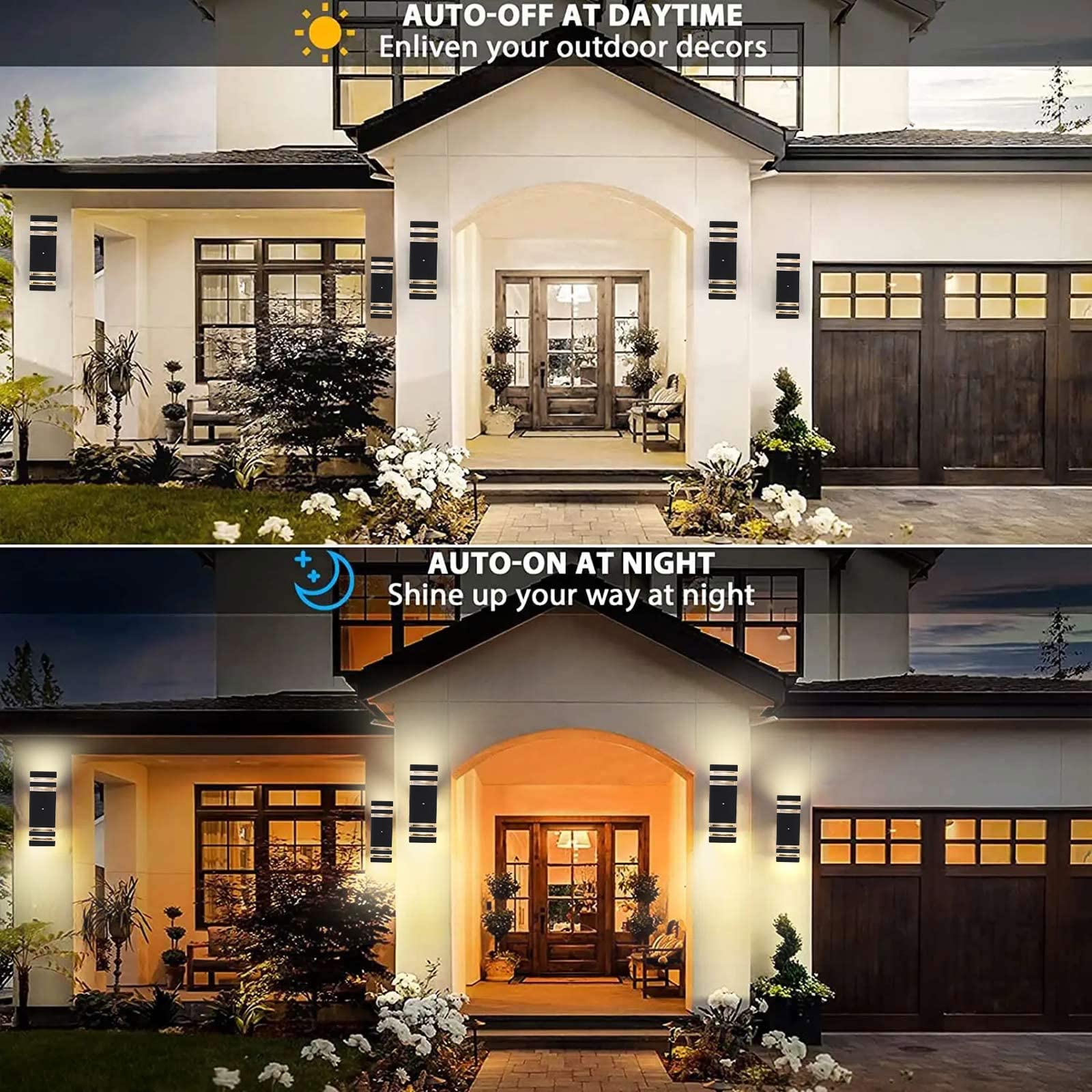 RETRELMP 2 Pack Dusk to Dawn Outdoor Wall Lights - Black LED Exterior Lighting Fixtures, Square Porch Up Down Wall Sconce for Front Door, Hallway, Patio, Garage - Weatherproof & Energy Saving for Home Security & Curb Appeal