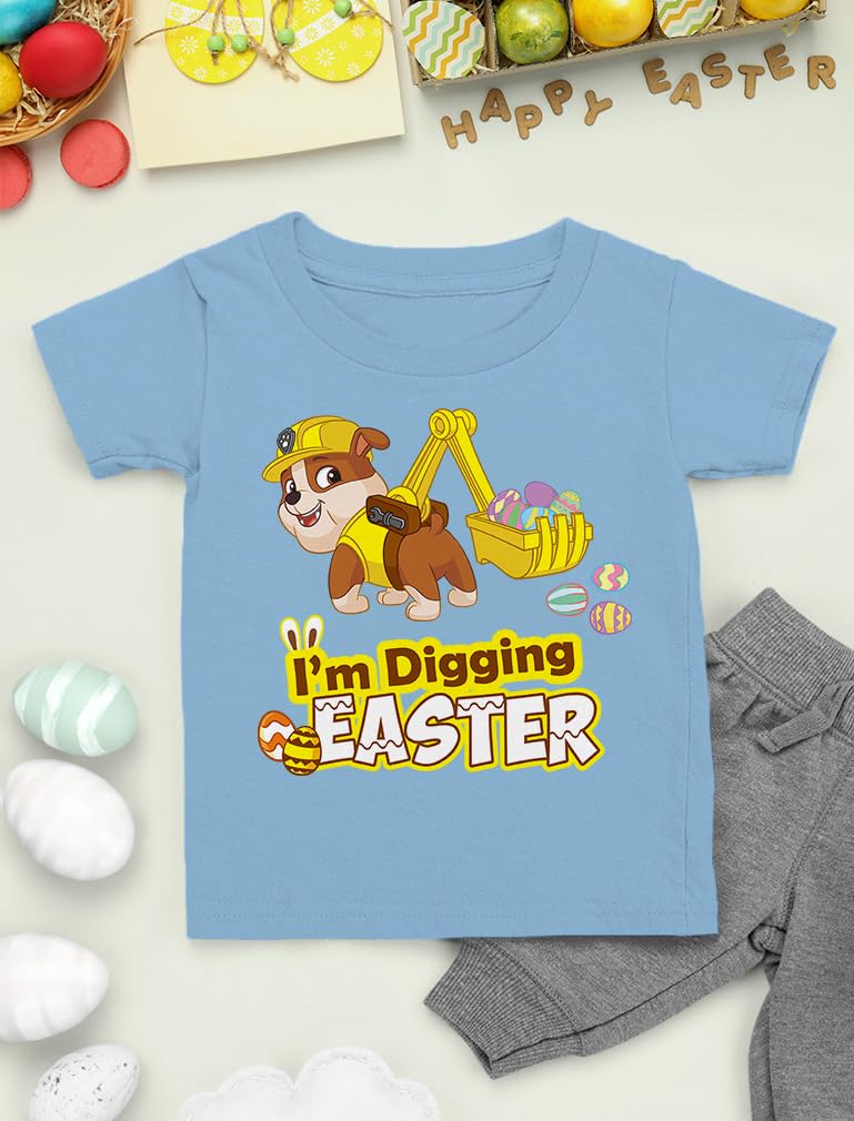 Paw Patrol Rubble Easter Egg Hunt T-Shirt for Toddler Boys & Girls - Cute Digging Design for Kids Egg Hunting & Spring Party Outfits