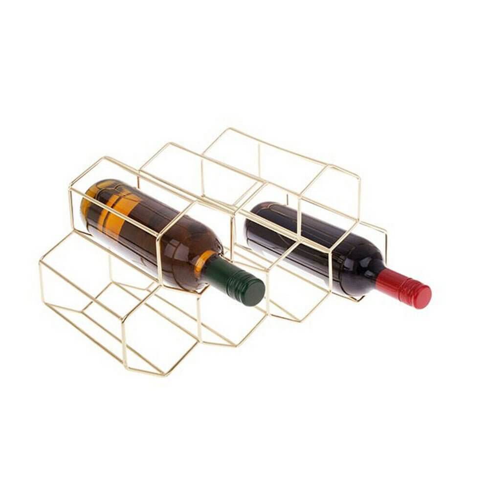 Hexagonal Wine Rack - 9 Bottle Wooden Holder for Red, White & Sparkling Wines - Perfect for Kitchen Countertops, Dining Rooms & Wine Cellars