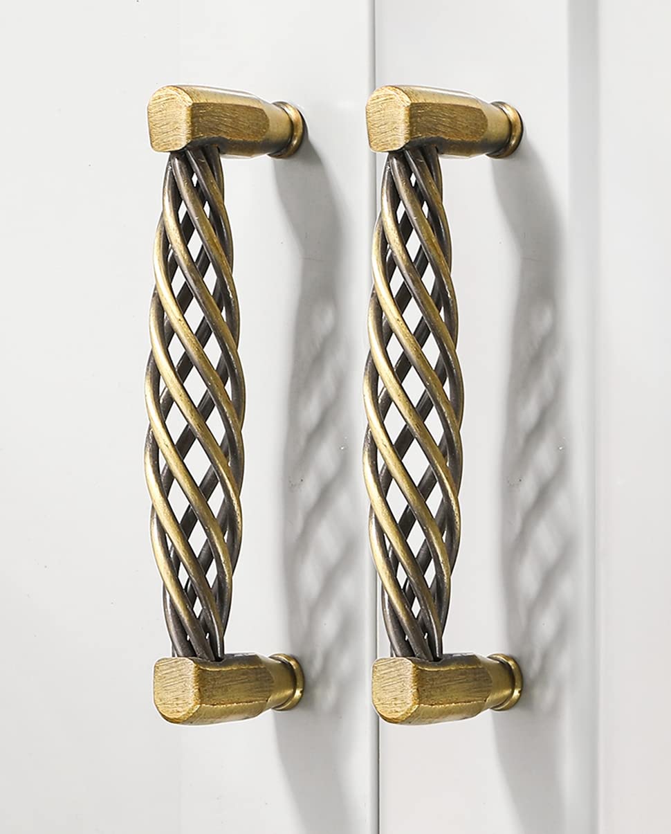 2 Pack Vintage Birdcage Cabinet Pulls - Matte Black Bronze Metal Oval Nest Twist Kitchen Cupboard Handles - Retro Drawer Hardware (96mm) - Perfect for Farmhouse, Shabby Chic & Victorian Style Cabinets