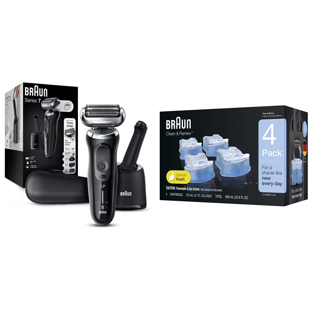 Braun Series 7 7085cc Men's Electric Razor - 360 Flex Head Wet/Dry Rechargeable Shaver with Beard Trimmer | 4-in-1 SmartCare Cleaning System & 6 Replacement Cartridges | Perfect for Travel, Daily Shaving & Grooming Routine