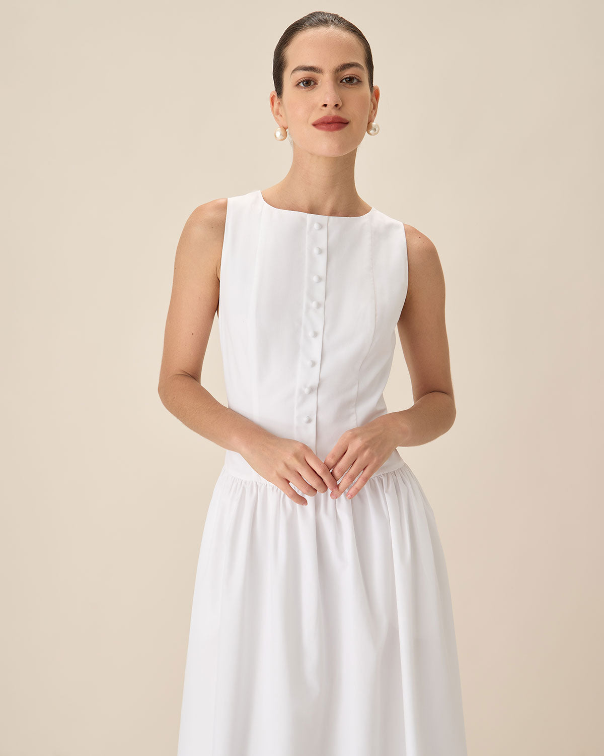 Elegant White Round Neck Pocket Maxi Dress for Women - Summer Casual Boho Beach Dress with Pockets