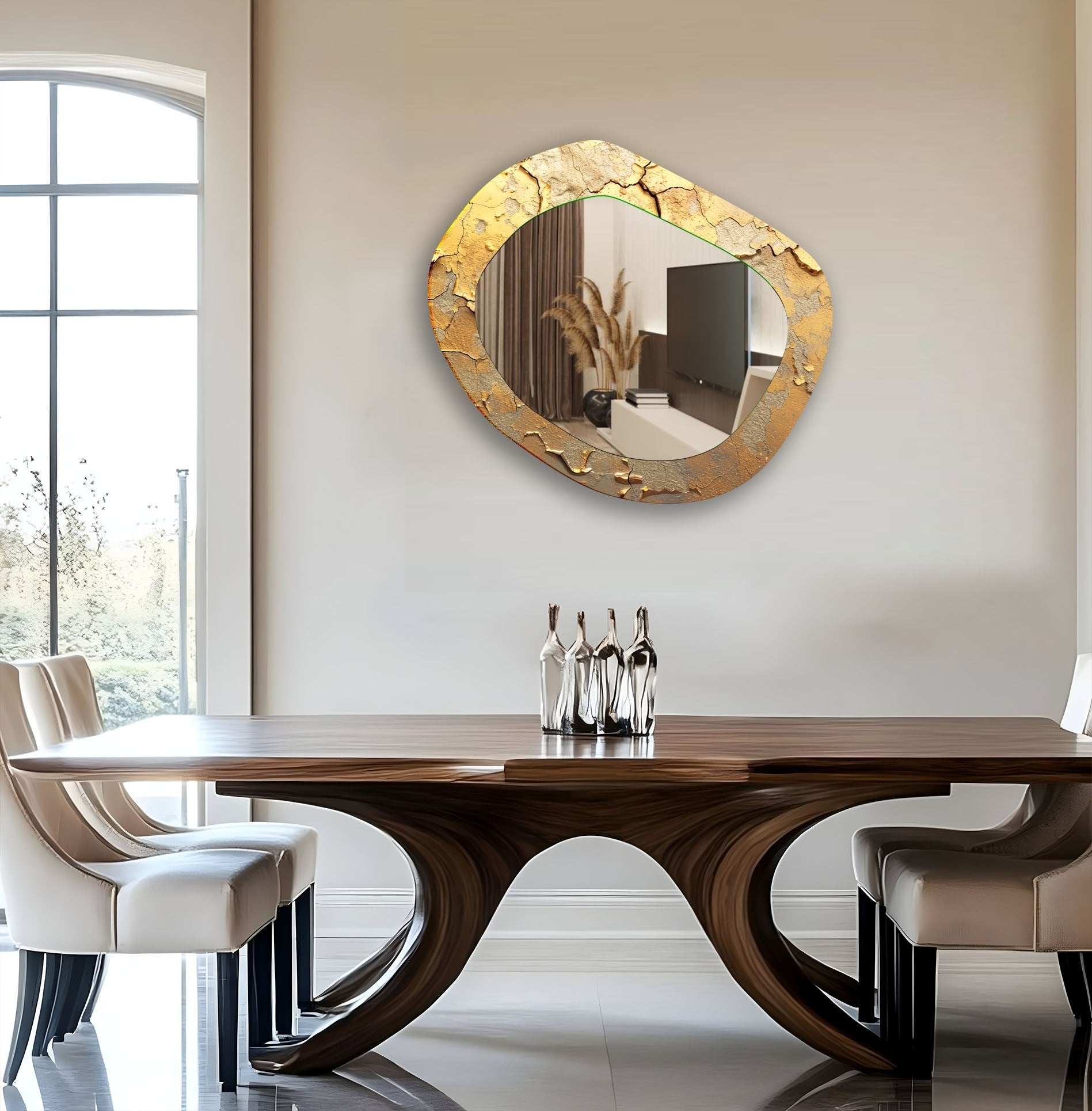 Asymmetrical Gold Marble Wall Mirror - Modern Decorative Mirror for Living Room, Bedroom & Entryway - Elegant Home Decor Accent Piece