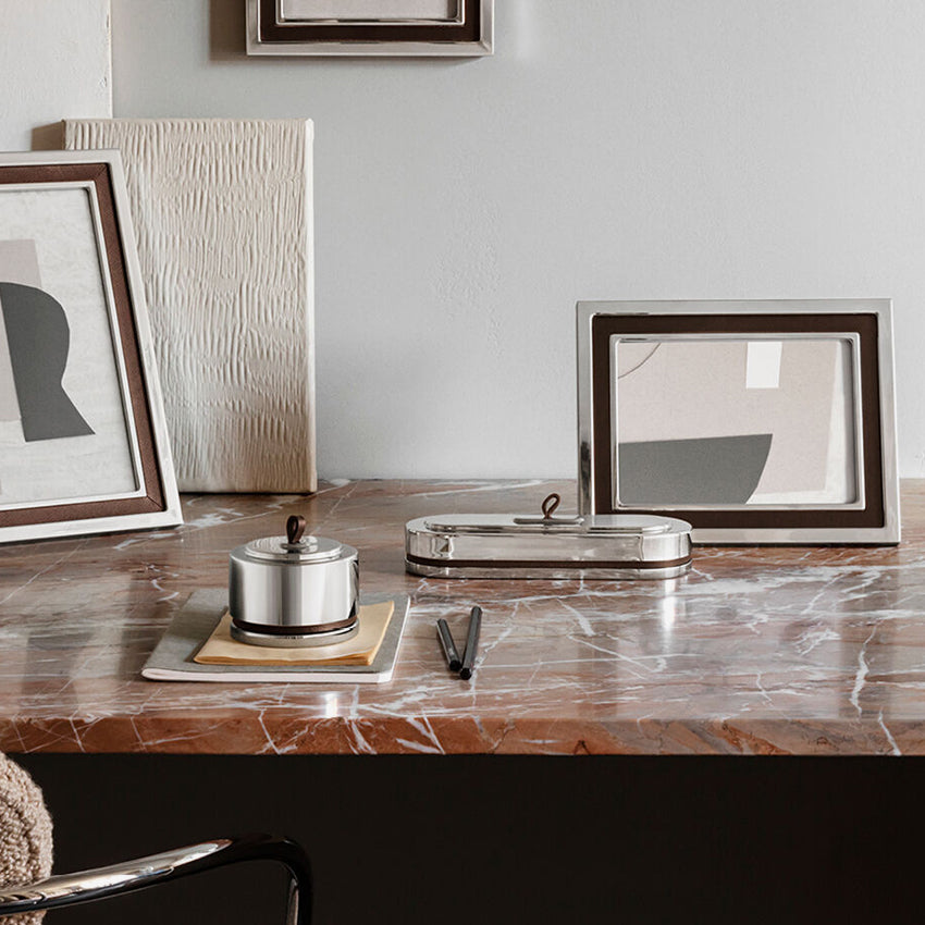 Georg Jensen Manhattan Box Wide - Stainless Steel Mirror & Leather Jewelry Box for Women | Elegant Storage for Rings, Necklaces & Accessories in Bedroom or Vanity