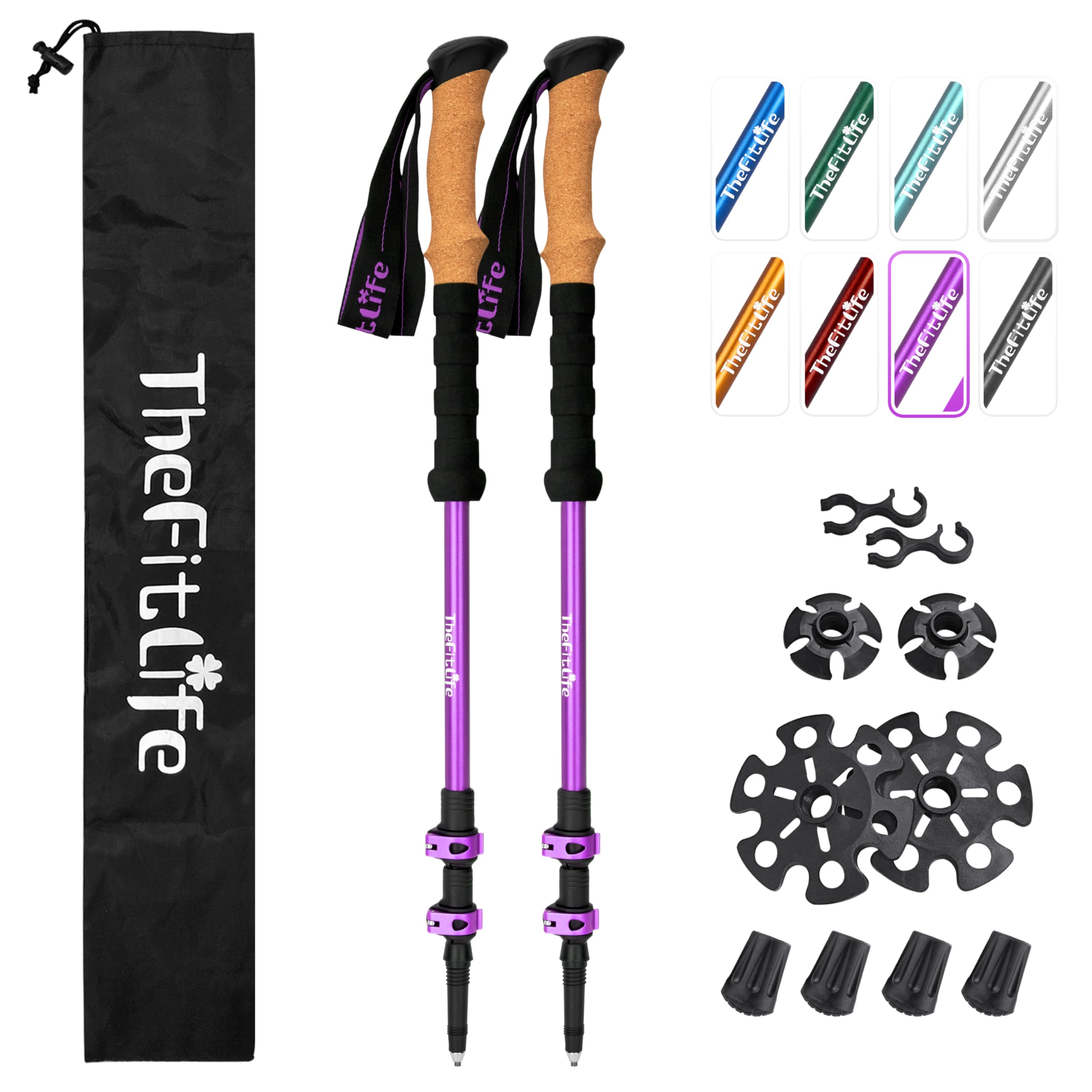 TheFitLife Trekking Poles - Lightweight 7075 Aluminum Hiking Sticks with Cork Grips, Adjustable Telescopic Design, Metal Flip Lock for Men & Women - Perfect for Hiking, Walking, Camping & Backpacking - Ideal for Mountain Trails, Outdoor Adventures and Long-Distance Trekking
