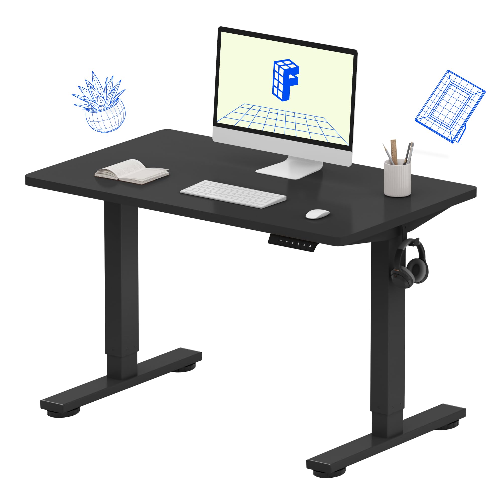 FlexiSpot 40 x 24 Inches Electric Height Adjustable Standing Desk - Small Whole-Piece Desktop, Sit Stand Home Office Table (Classic Black Frame + 40