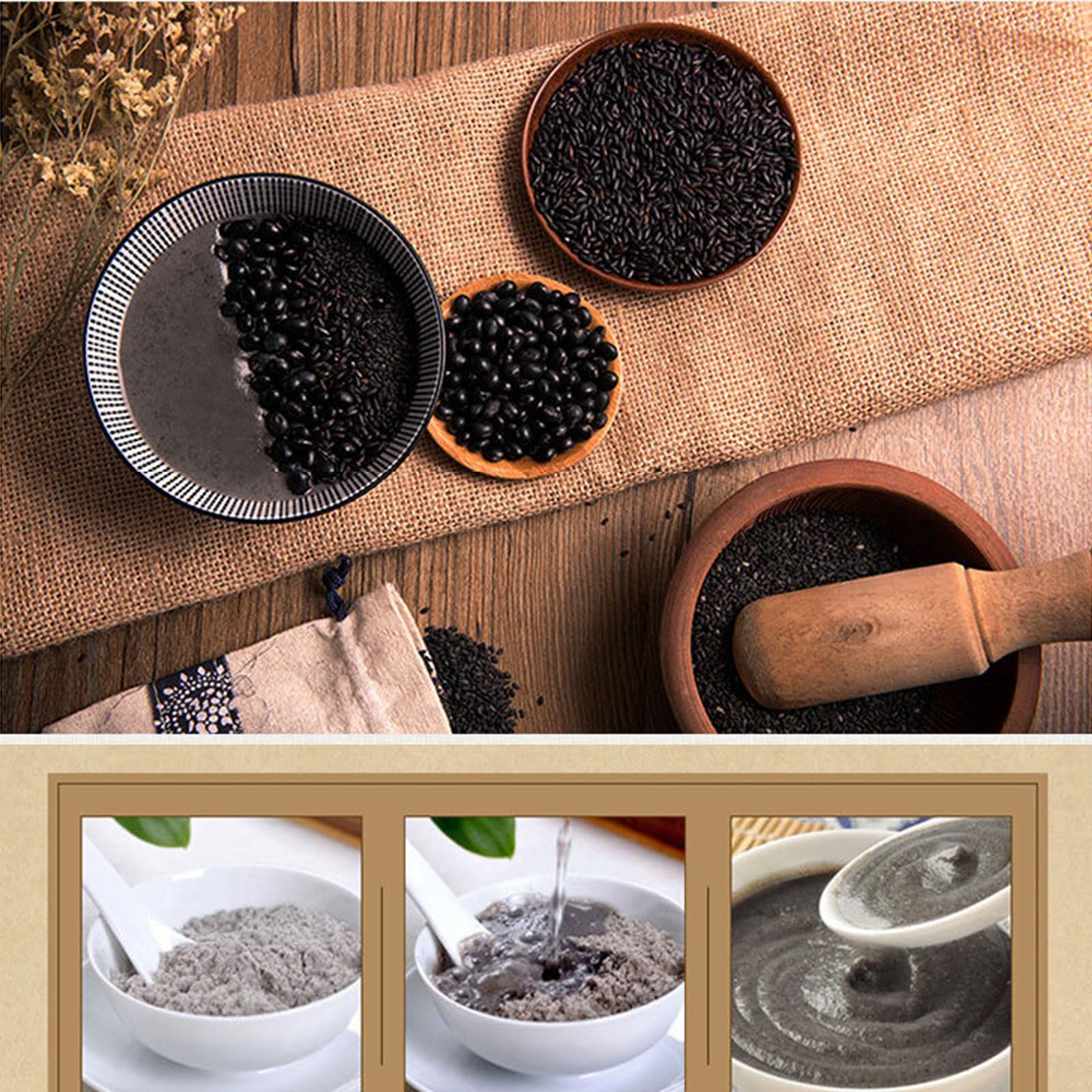 Organic Black Sesame Seed Paste 12.69 oz - Ground Sesame Seeds for Instant Drink, Cereal, Smoothies & Baking - Premium Quality, Gluten-Free, Vegan-Friendly - Perfect for Asian Desserts, Healthy Snacks & Breakfast Bowls