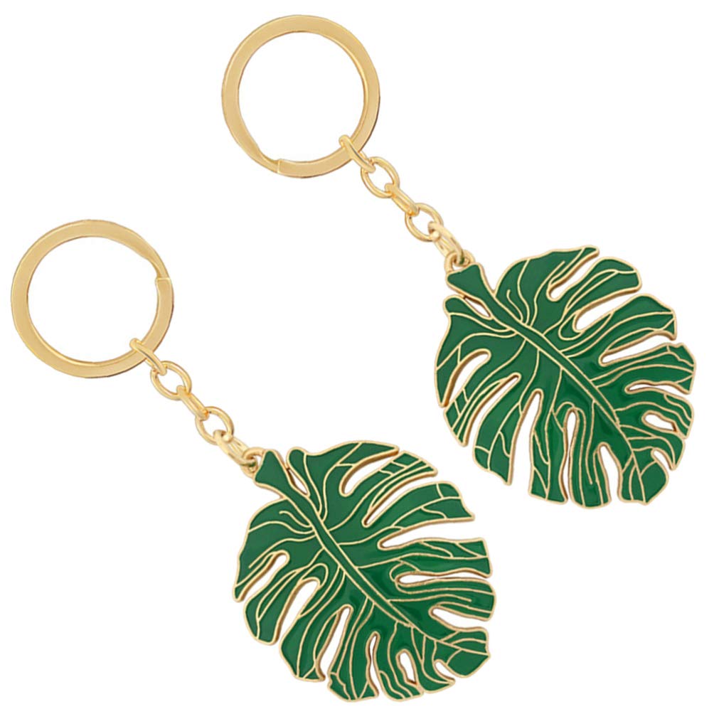 SOIMISS Monstera Leaf Keychain Set of 2 - Tropical Green Metal Keychain Charm for Car Keys, Bags & Purses - Unisex Plant Jewelry for Women & Men - Perfect for Beach Vacation, Boho Decor & Tropical Themed Parties