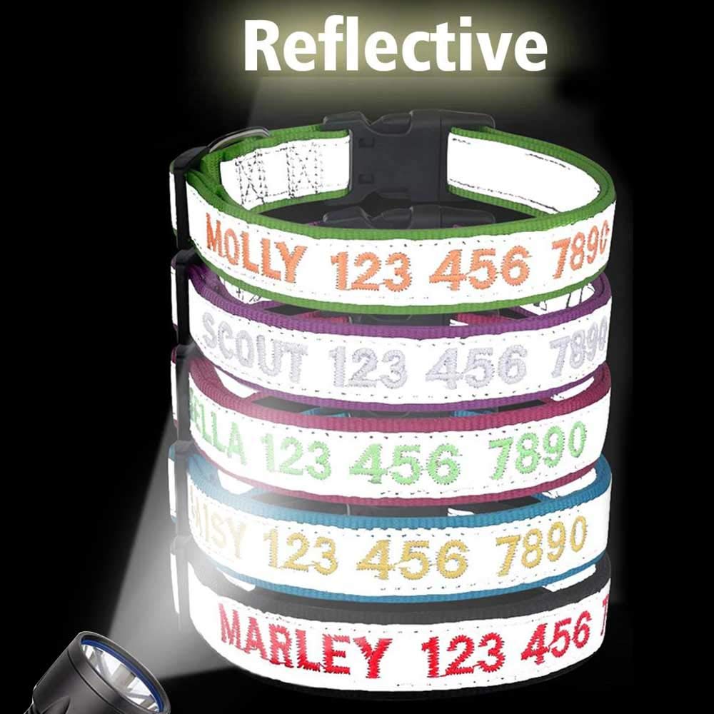 Custom Embroidered Reflective Dog Collar with Name ID - Adjustable & Safe for Small, Medium, Large Dogs | Perfect for Night Walks, Pet Safety & Identification